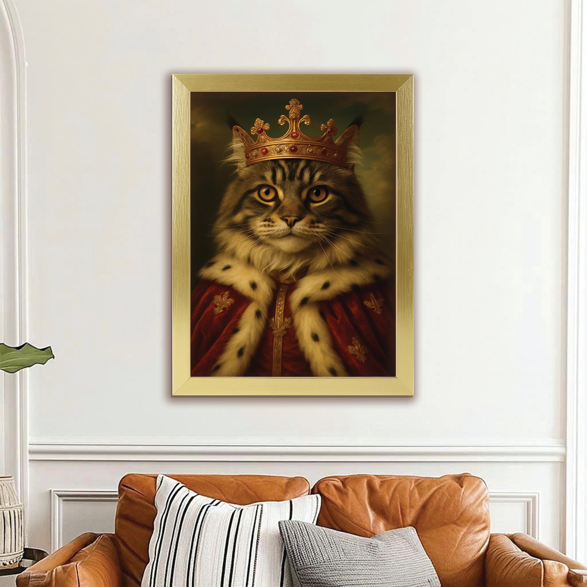 Custom Photo Cat Royal Canvas Framed Wall Art Pet King Portrait