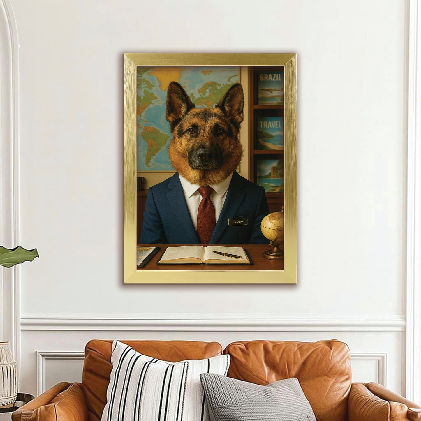 Custom Photo Travel Agent Dog Canvas Framed Wall Art Gift For Dog Lovers