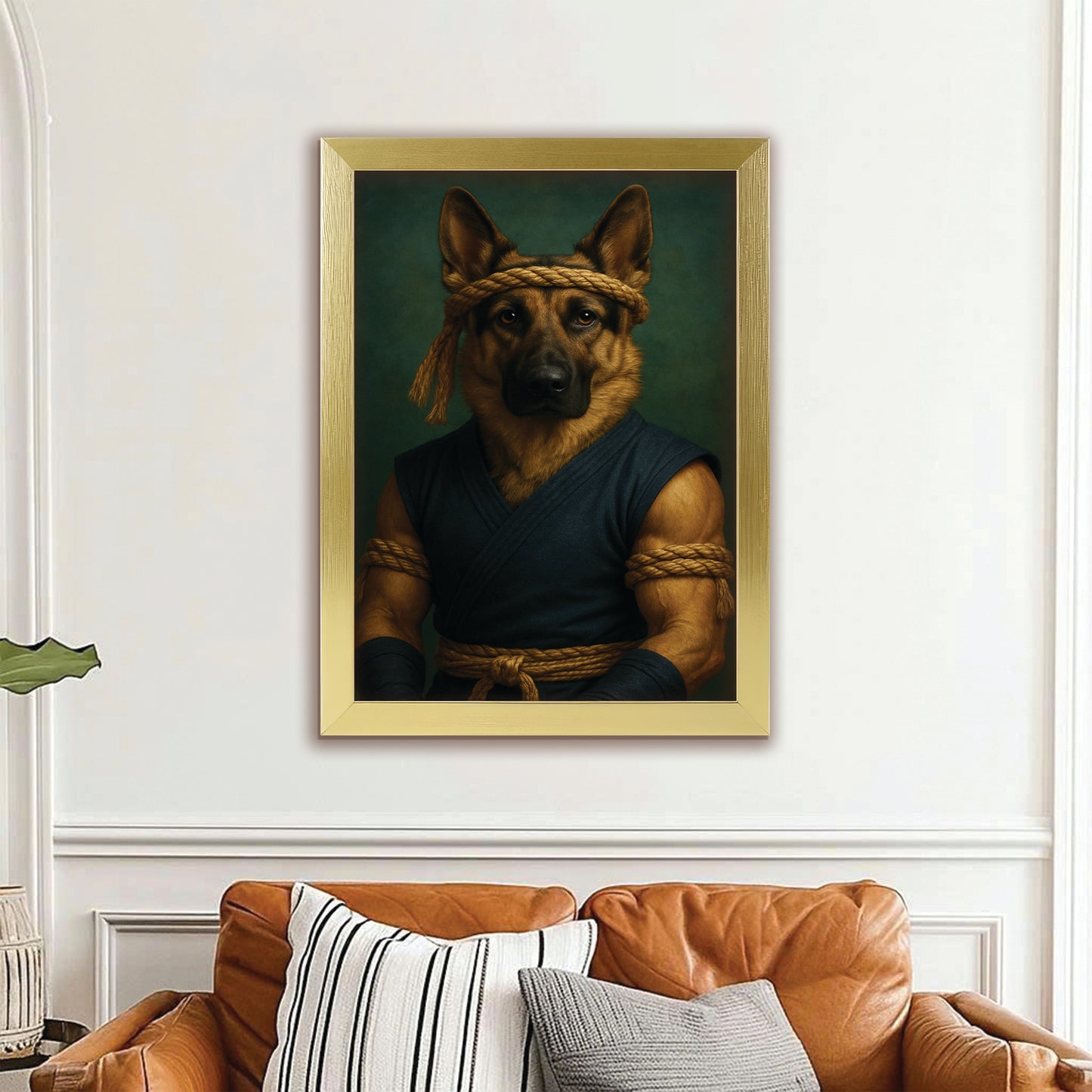 Custom Photo Fighter Warrior Art Dog Canvas Framed Wall Art Gift For Dog Lovers
