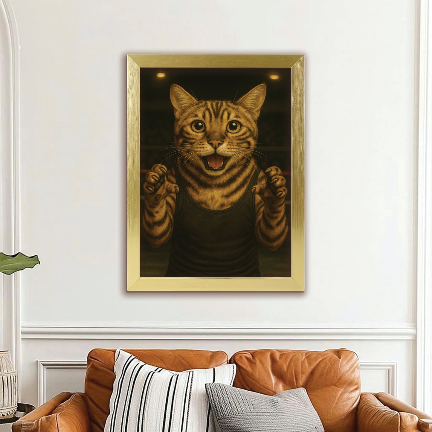 Custom Photo Wrestler Fighter Cat Canvas Framed Wall Art Gift For Cat Lovers