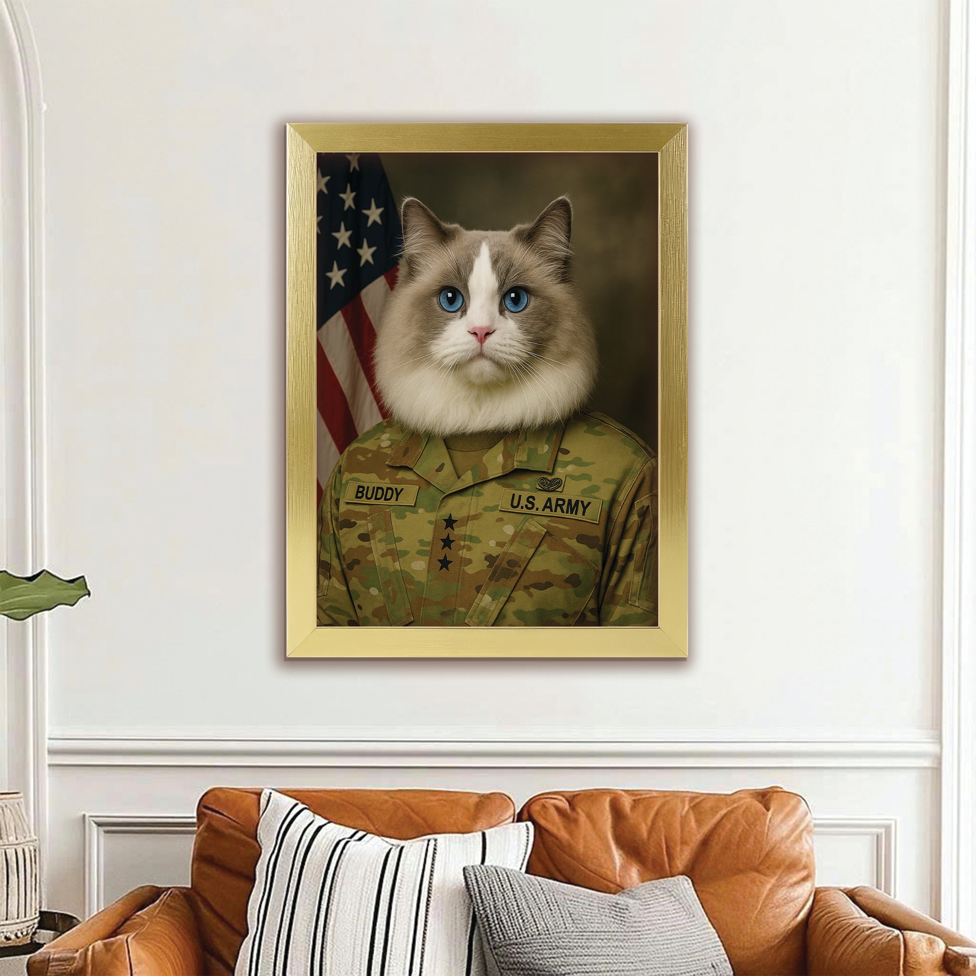 Custom Cat Photo Us Army Canvas Framed Wall Art _ Gift For Cat Lovers