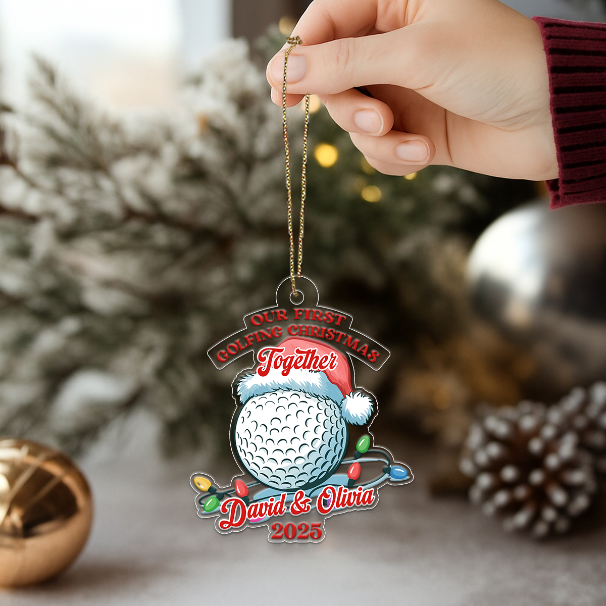 Custom Name Golf Couple Acrylic Ornament Christmas Gift