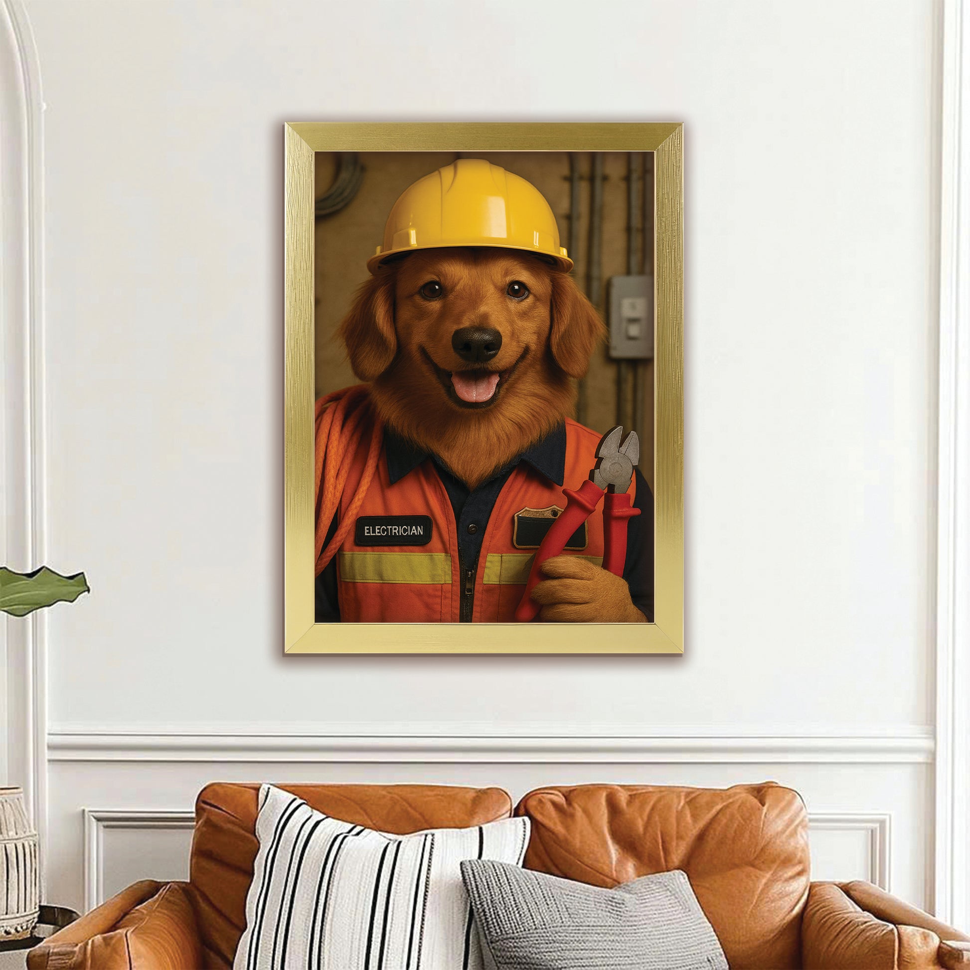 Custom Photo Electrician Dog Canvas Framed Wall Art Gift For Dog Lovers
