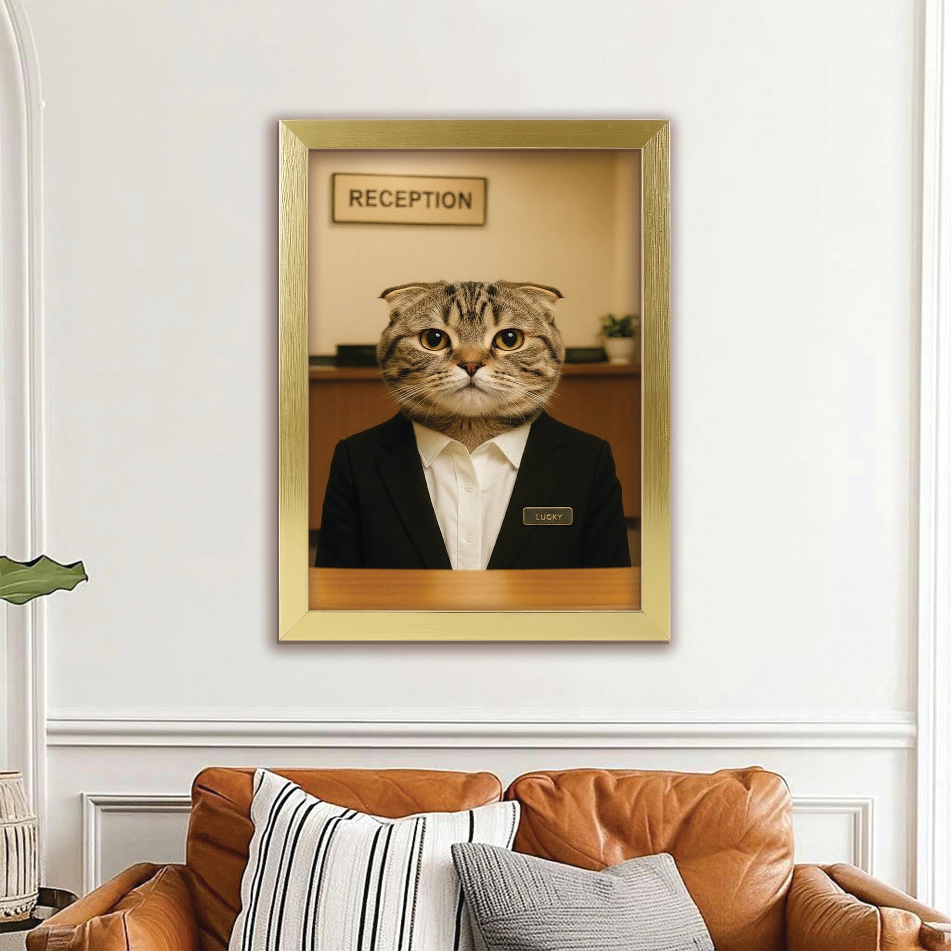 Custom Photo Receptionist Cat Canvas Framed Wall Art Gift For Cat Lovers