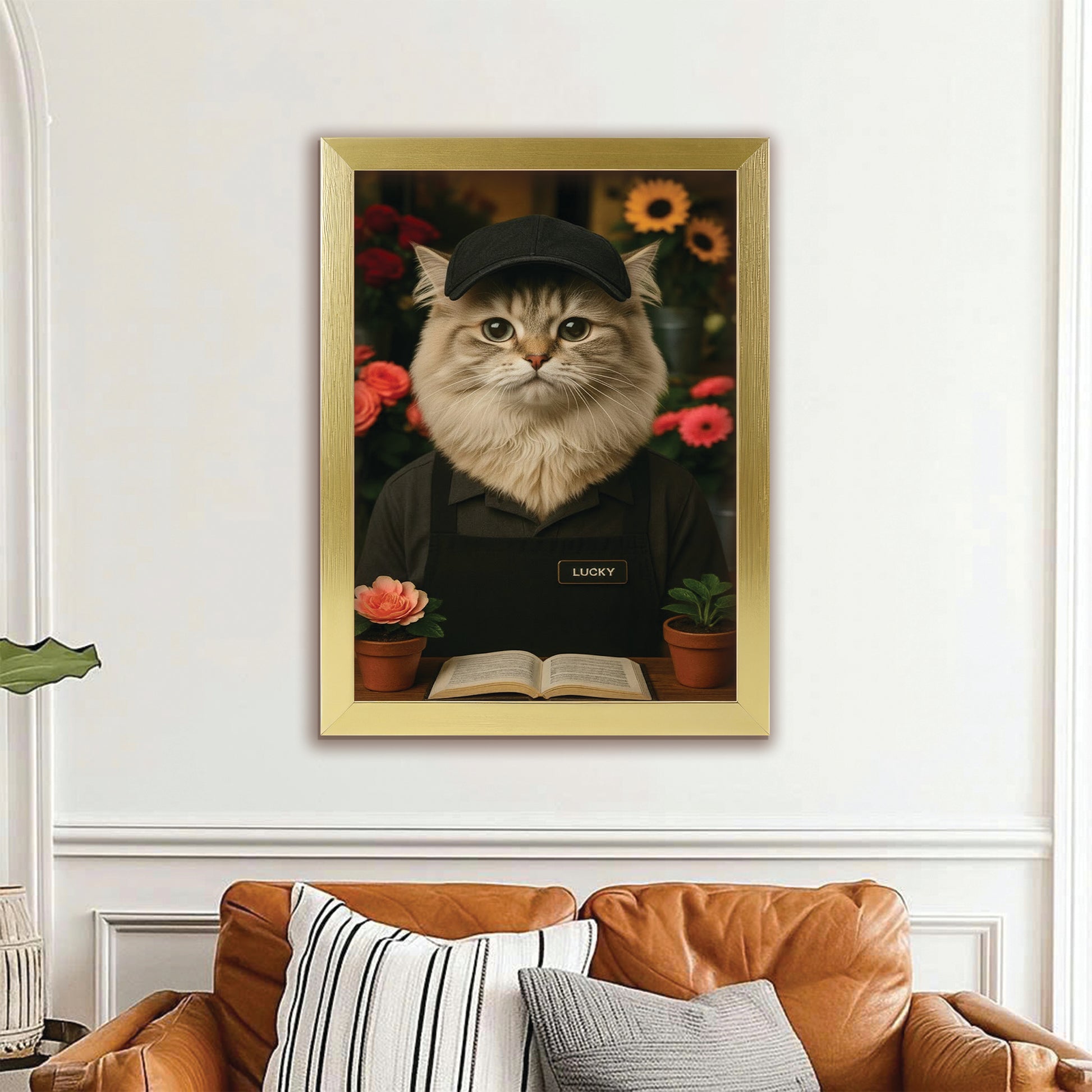 Custom Photo Flower Shop Florist Cat Canvas Framed Wall Art  Gift For Cat Lovers