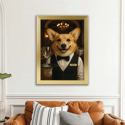 Custom Photo Dog Waiter Restaurant Canvas Framed Wall Art Gift For Dog Lovers