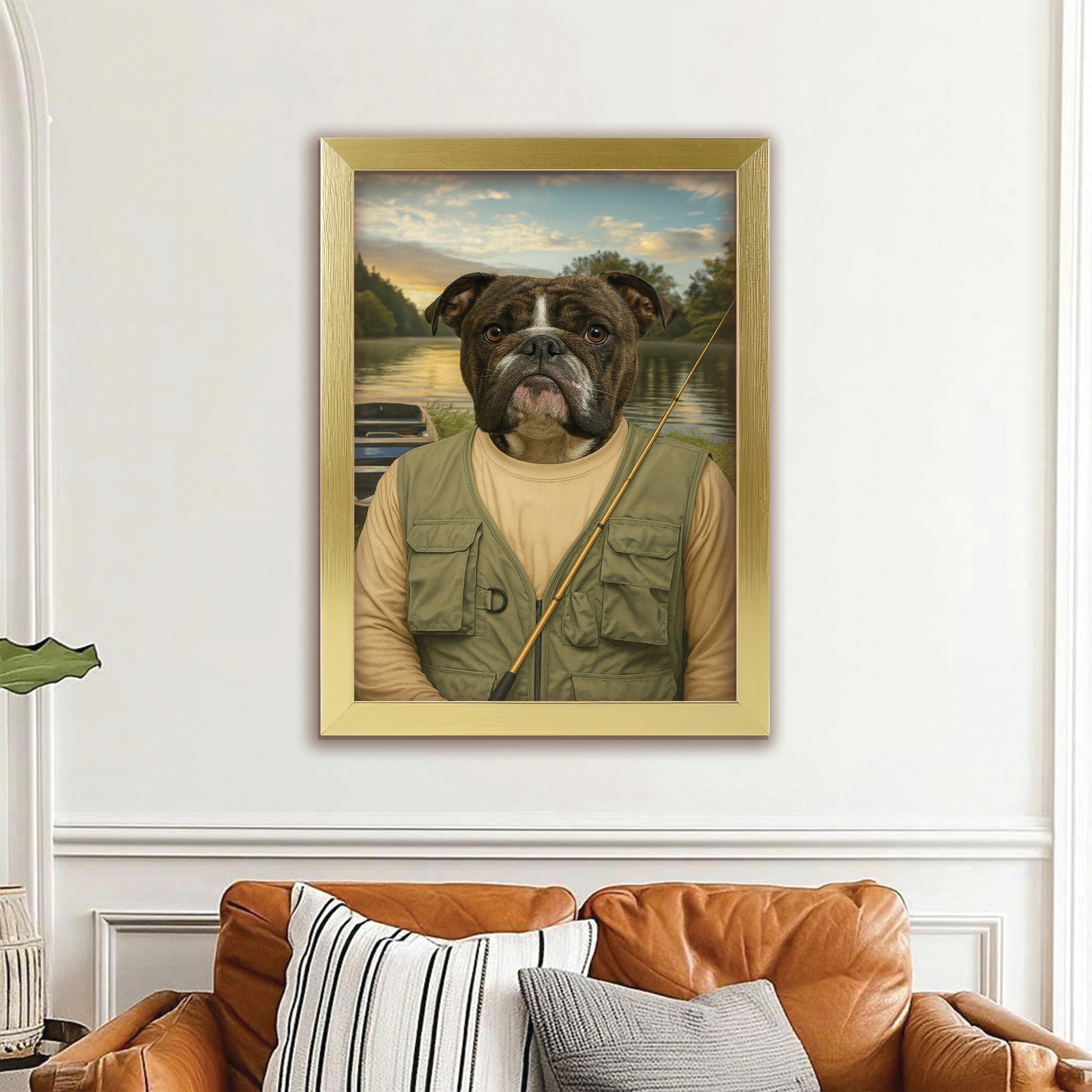 Custom Photo Fisherman Dog Canvas Framed Wall Art