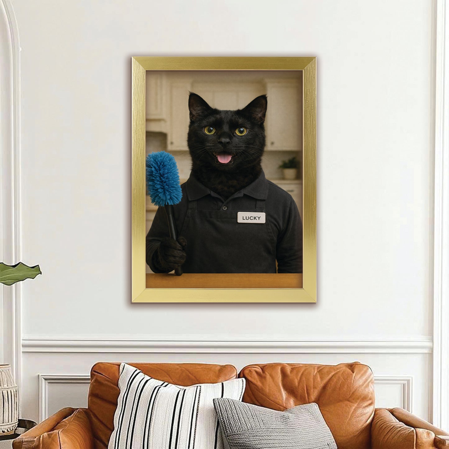 Custom Photo Housekeeper Cat Canvas Framed Wall Art  Gift For Cat Lovers