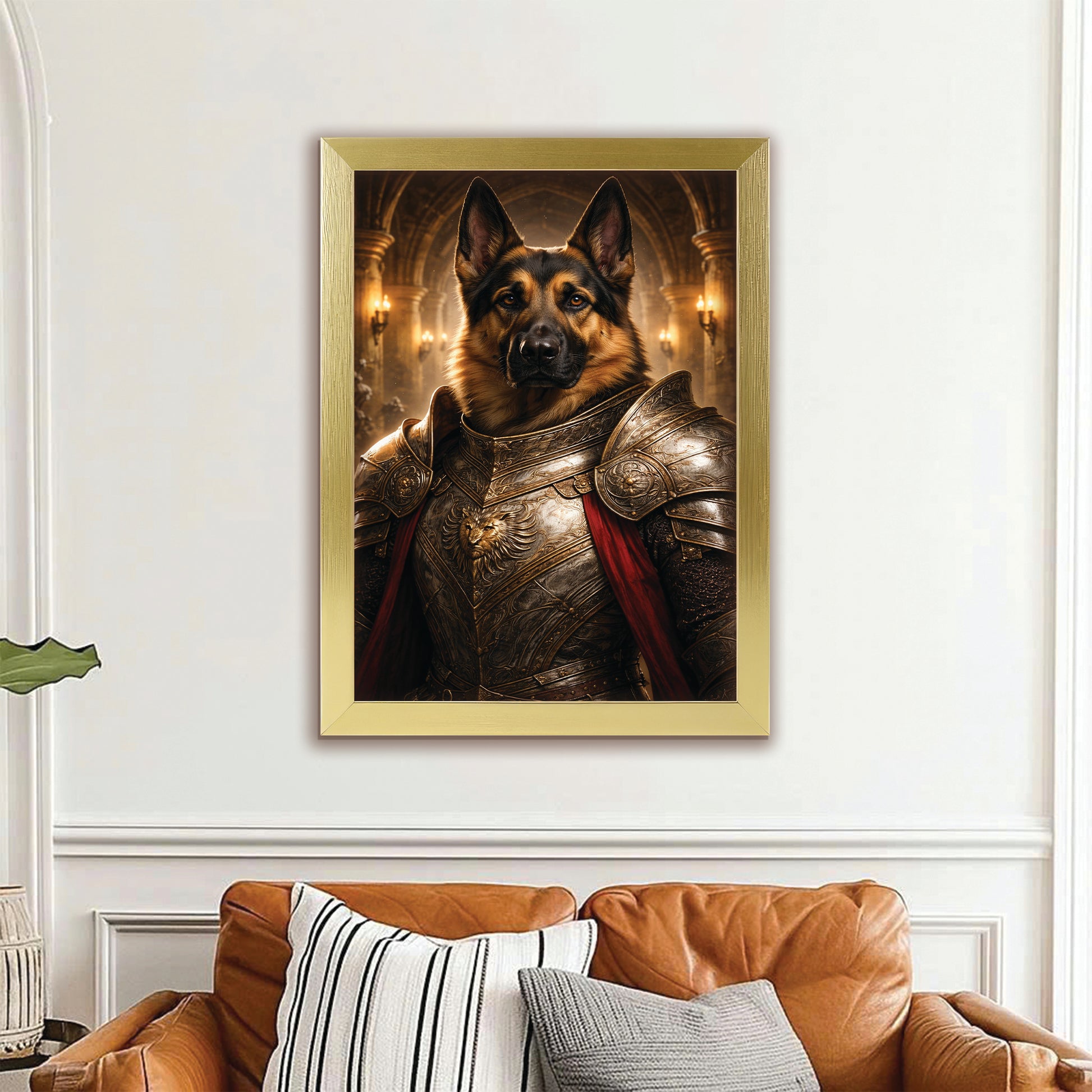 Custom Photo Royal Knight Dog Style 01 Canvas Framed Wall Art Gift For Dog Lovers