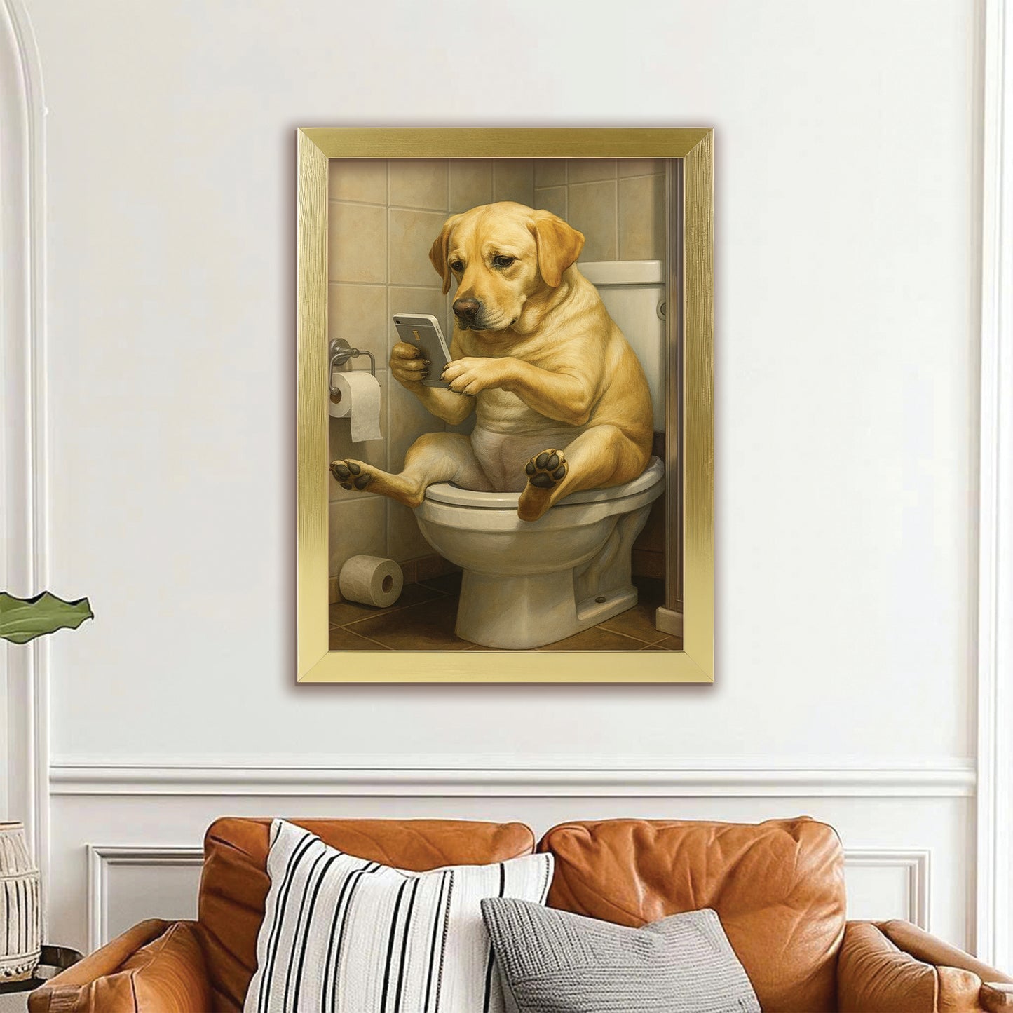 Custom Photo Dog Bathroom Style 3 Canvas Framed Wall Art Gift For Dog Lovers