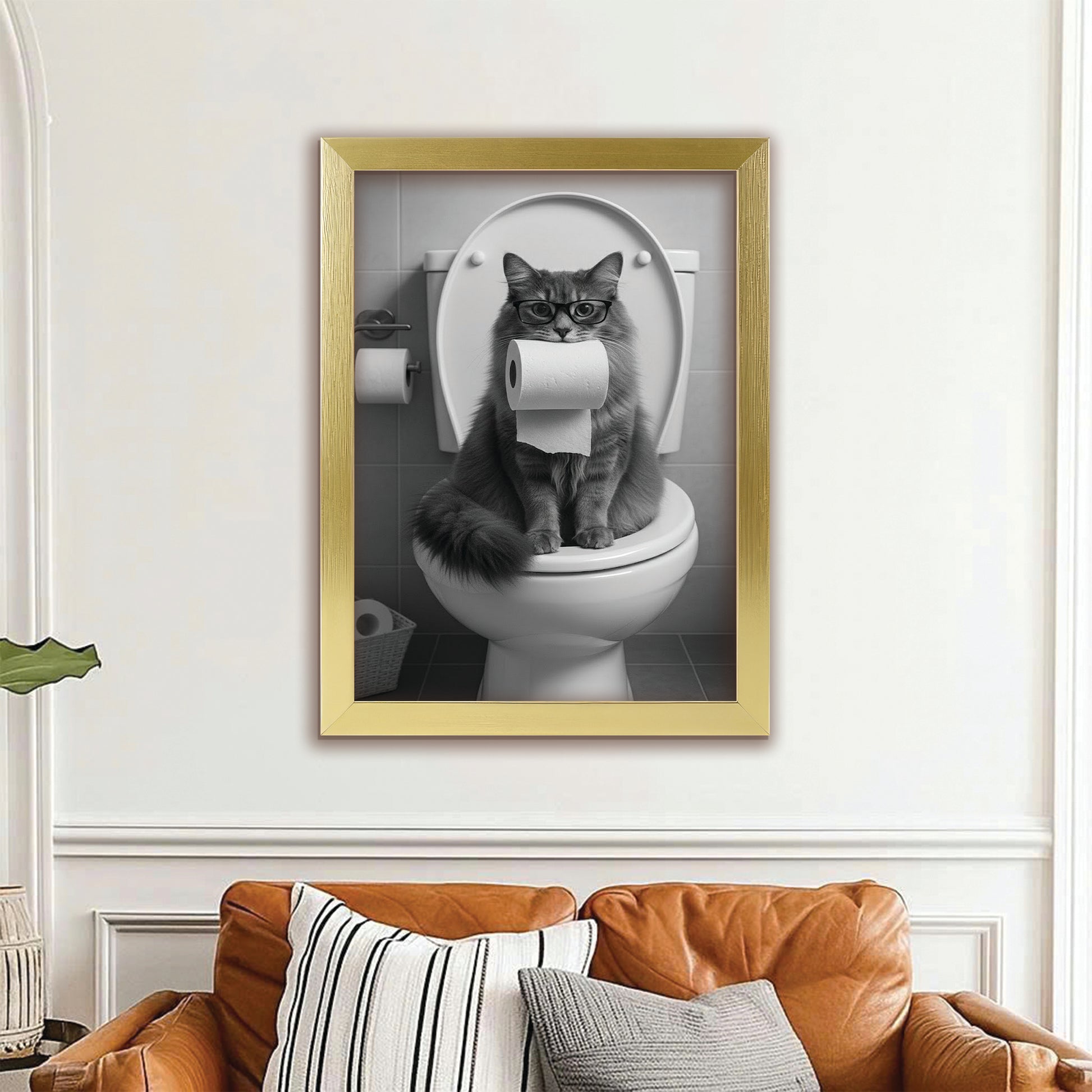 Custom Photo Cat Bathroom Style 5 Canvas Framed Wall Art Gift For Cat Lovers
