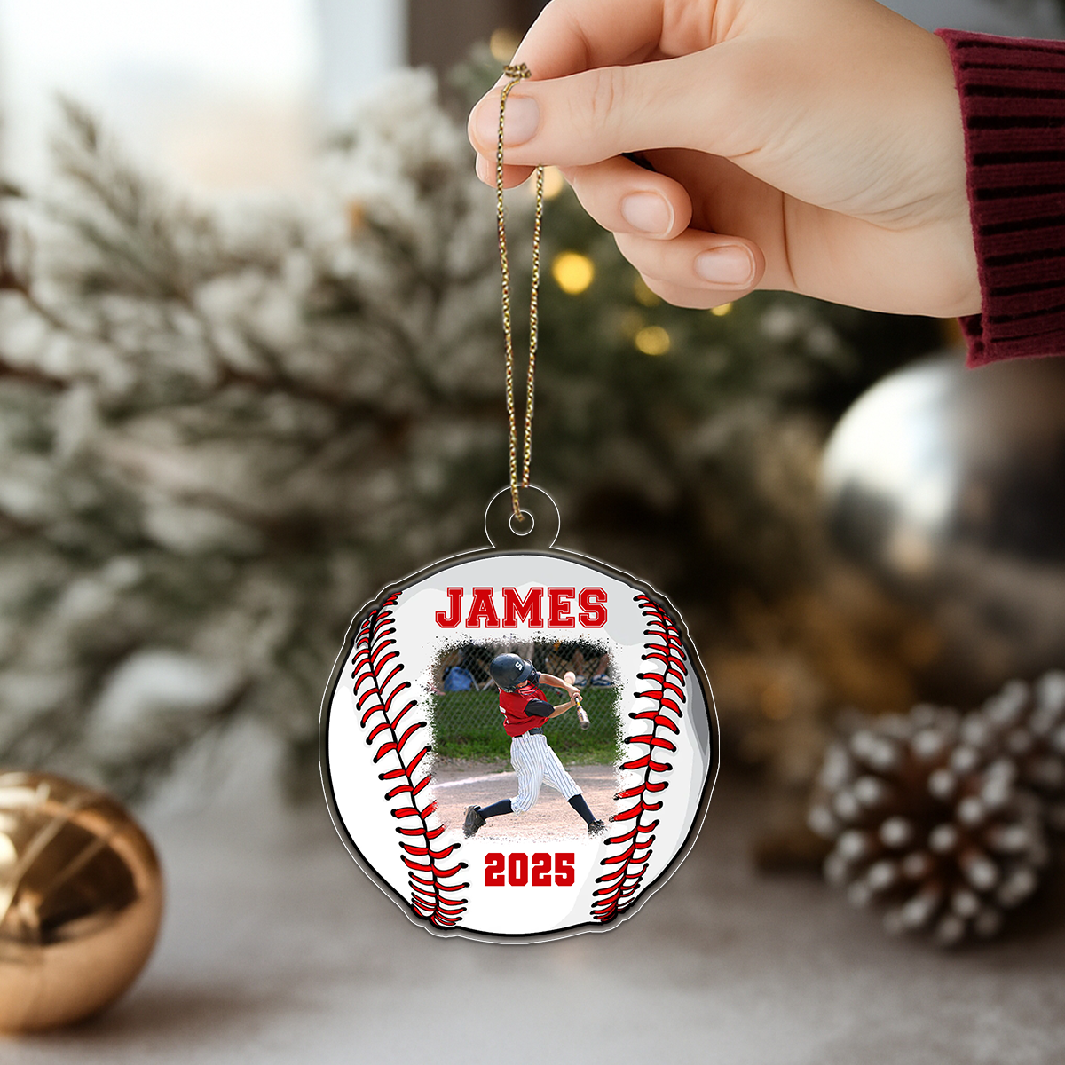 Custom Photo Baseball For Boy Kids Acrylic Ornament Christmas Gift