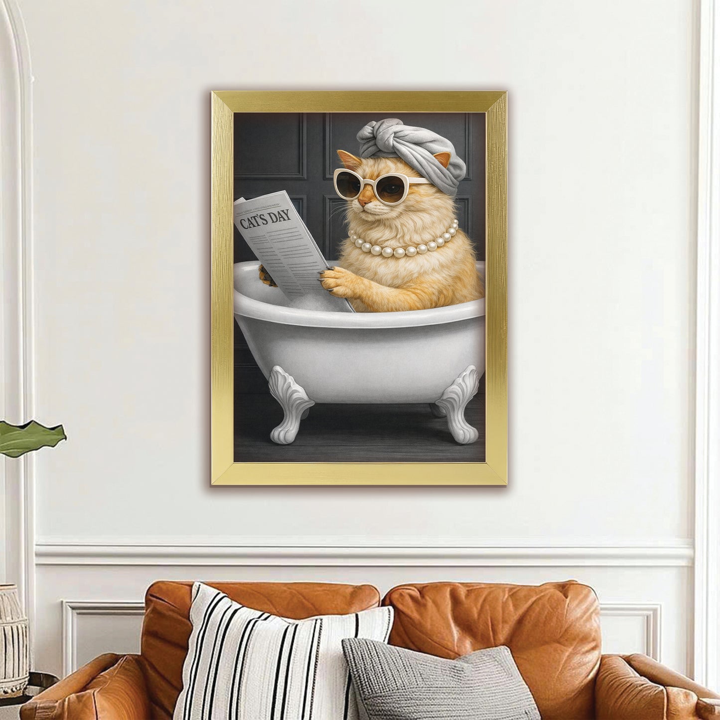 Custom Photo Cat Bathroom Style 9 Canvas Framed Wall Art Gift For Cat Lovers