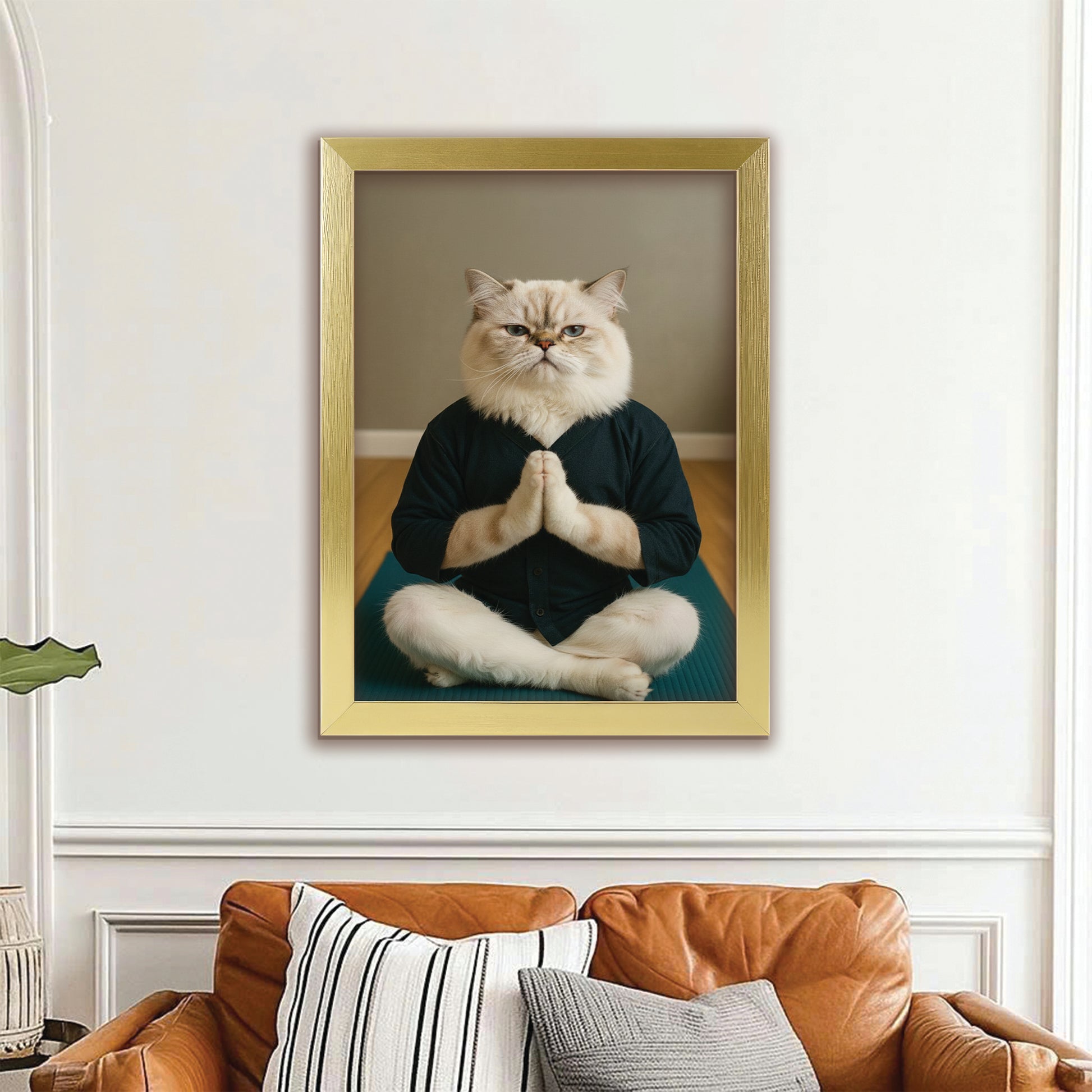 Custom Photo Yoga Cat Canvas Framed Wall Art Gift For Cat Lovers