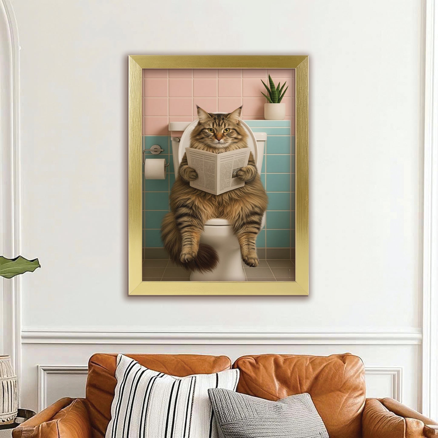 Custom Photo Cat Bathroom Style 8 Canvas Framed Wall Art Gift For Cat Lovers