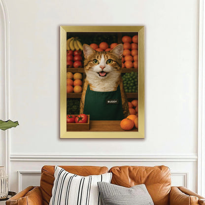 Custom Photo Grocer Store Cat Canvas Framed Wall Art  Gift For Cat Lovers