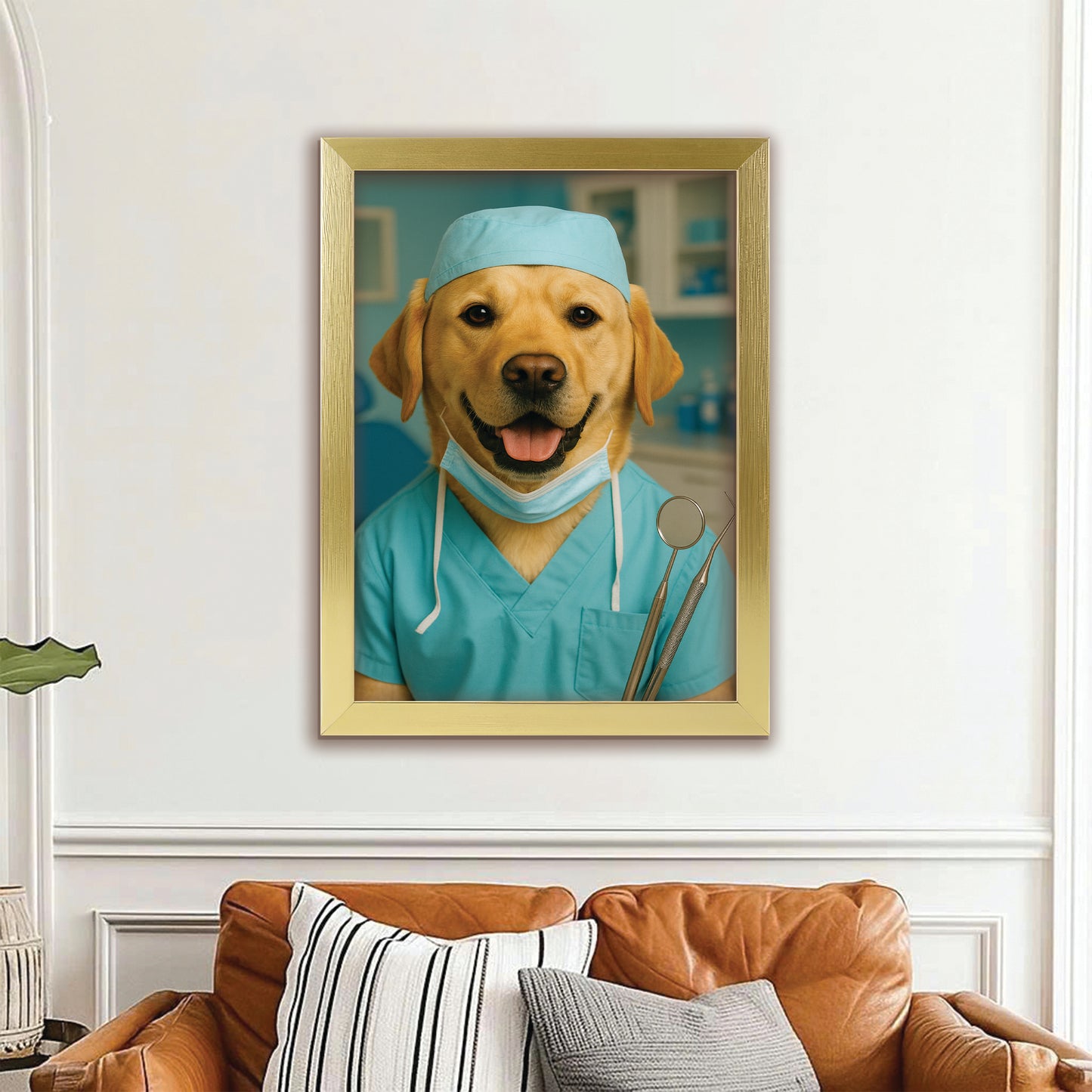 Custom Photo Dentist Dog Canvas Framed Wall Art Gift For Dog Lover