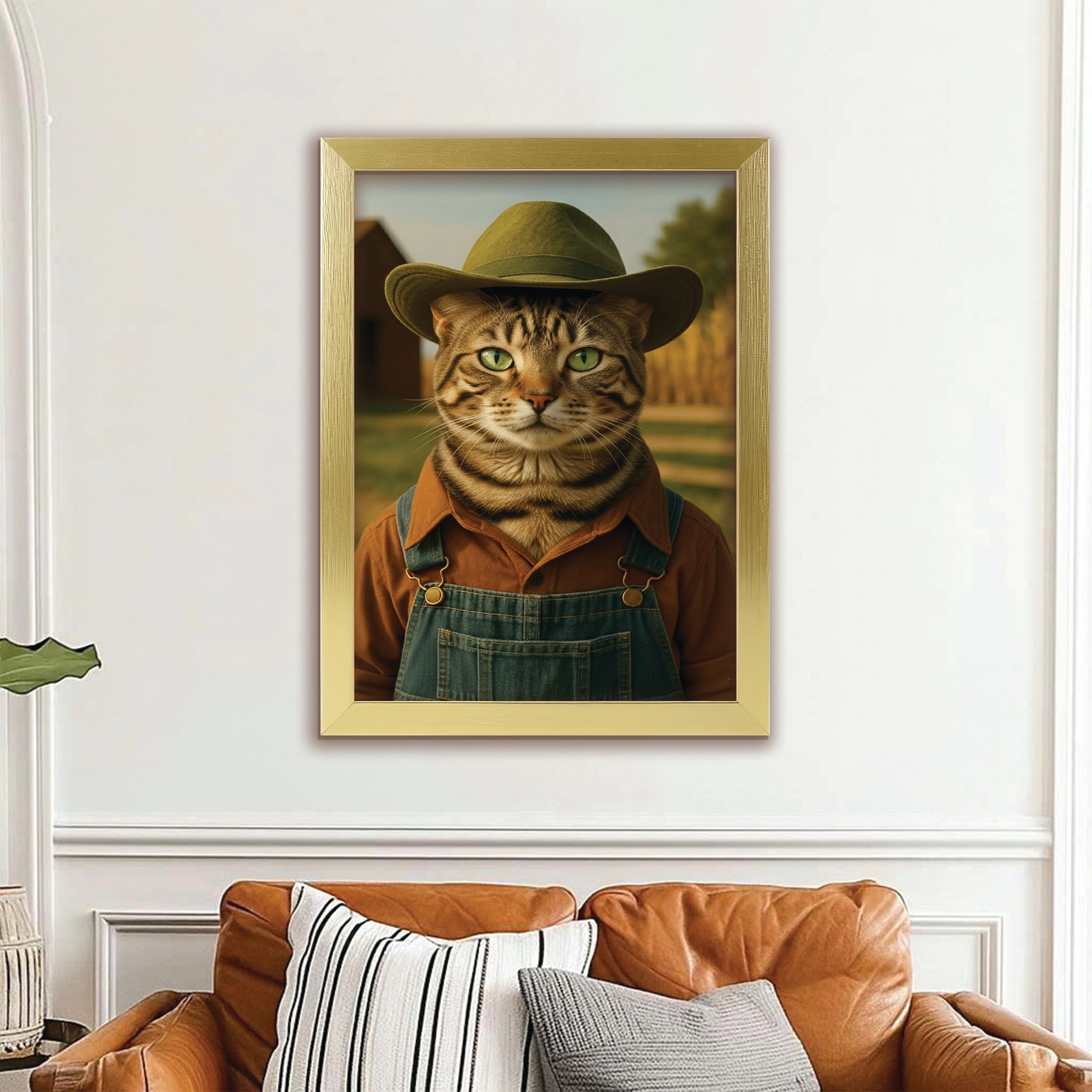 Custom Photo Farmer Farmhouse Cat Canvas Framed Wall Art 