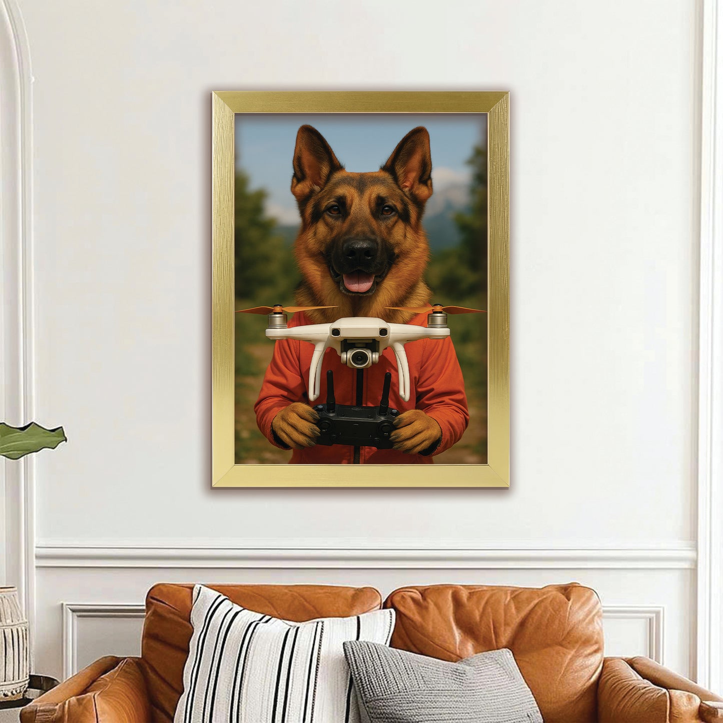 Custom Photo Drone Pilot Dog Canvas Framed Wall Art Gift For Dog Lovers