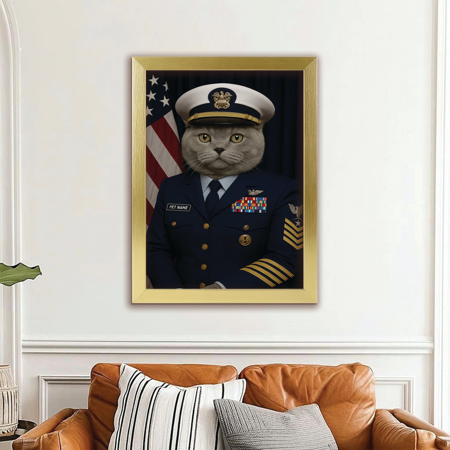 Custom Cat Photo Us Navy Canvas Framed Wall Art _ Gift For Cat Lovers