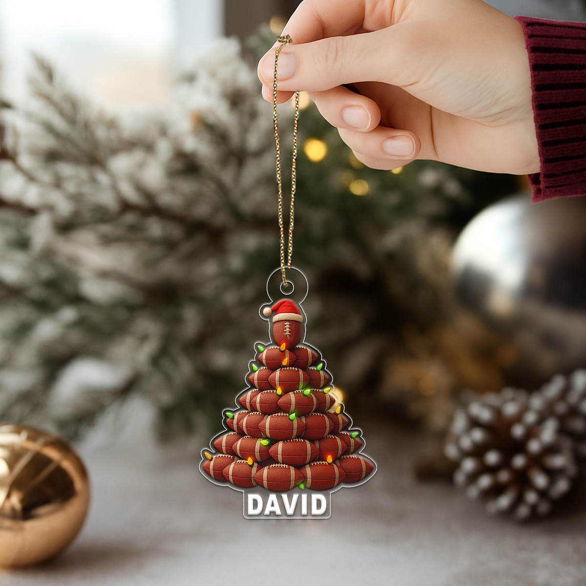 Custom Name Football Xmas Tree Acrylic Ornament Christmas Gift