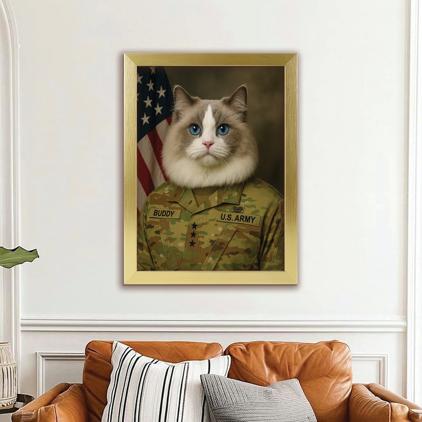 Custom Cat Photo Us Army Canvas Framed Wall Art _ Gift For Cat Lovers