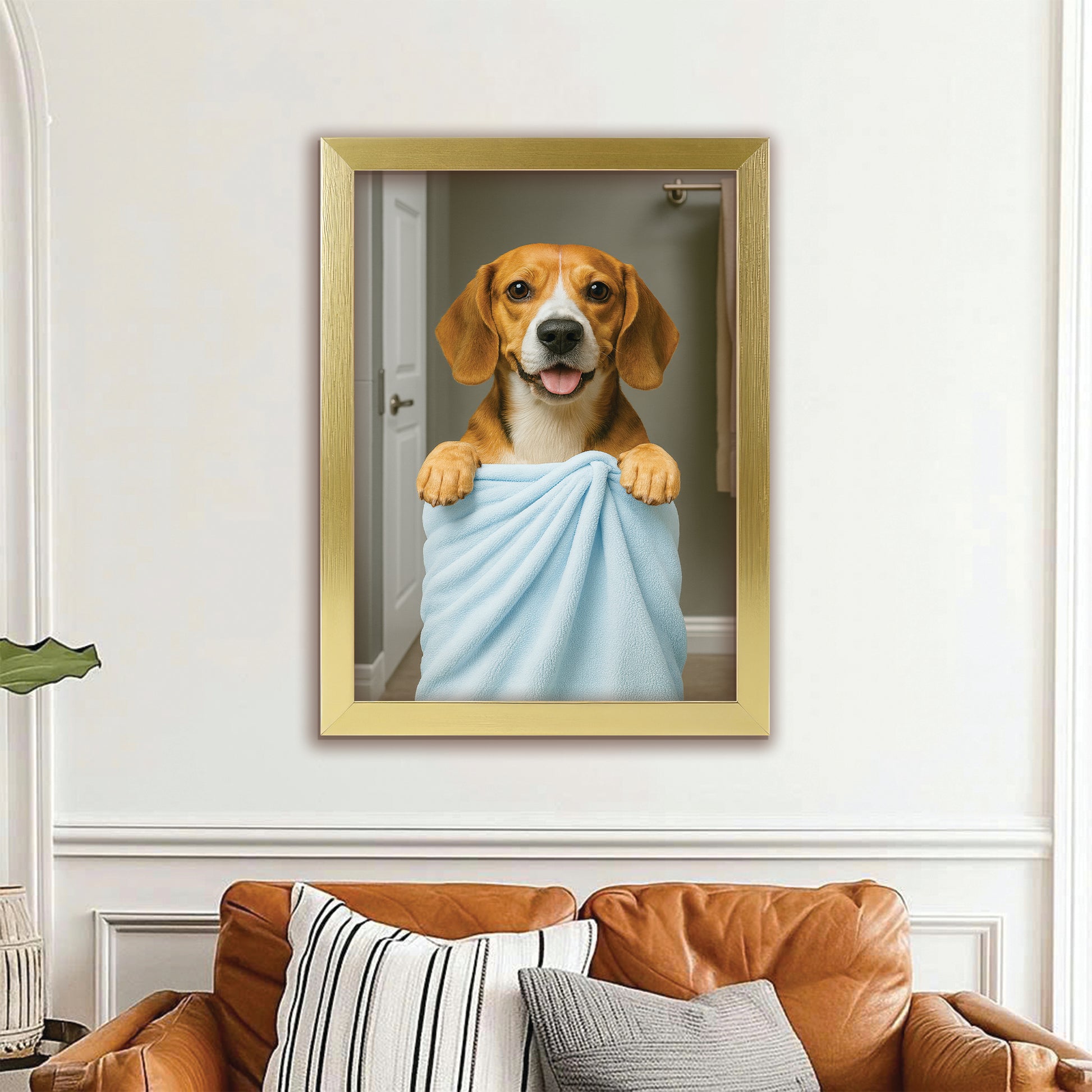 Custom Dog Photo In Bathroom Canvas Framed Wall Art Dog Lover Gifts