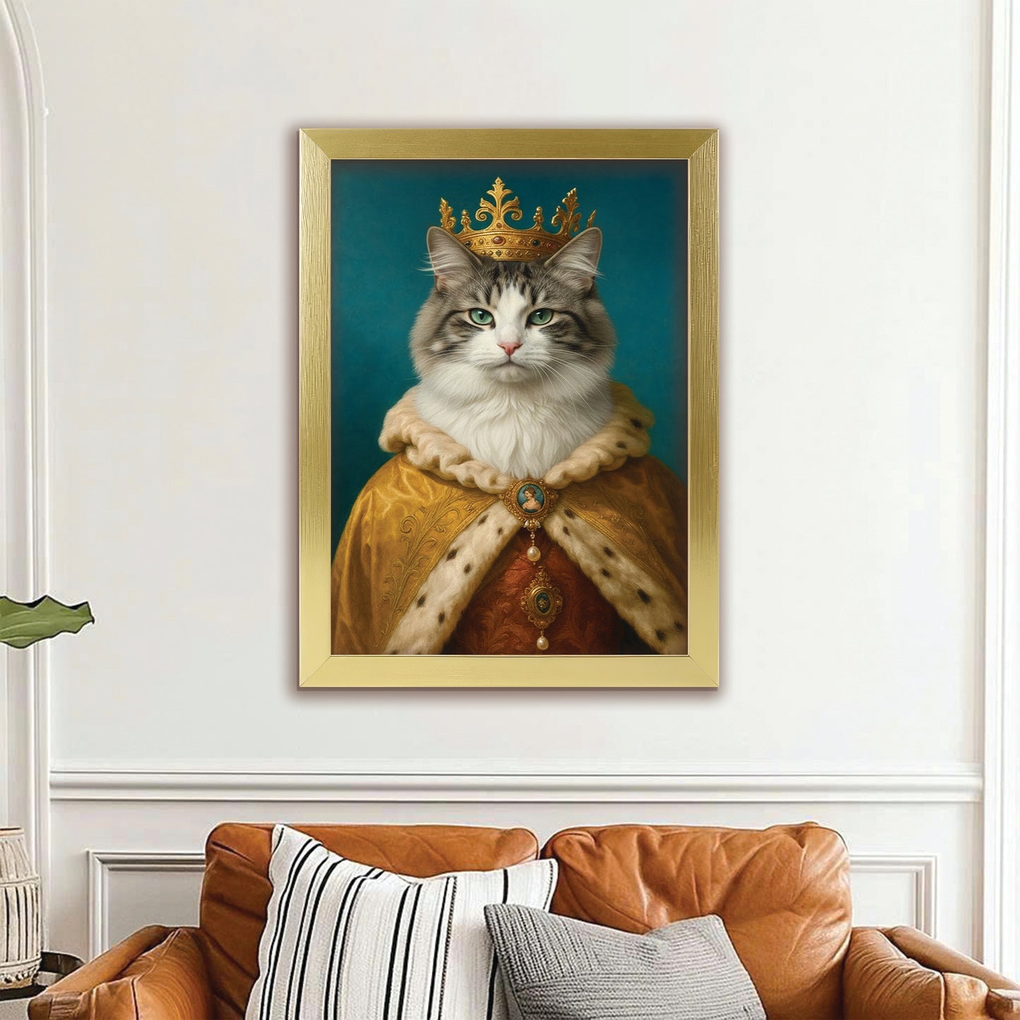 Custom Photo King Royal Cat Canvas Framed Wall Art Gift For Cat Lovers