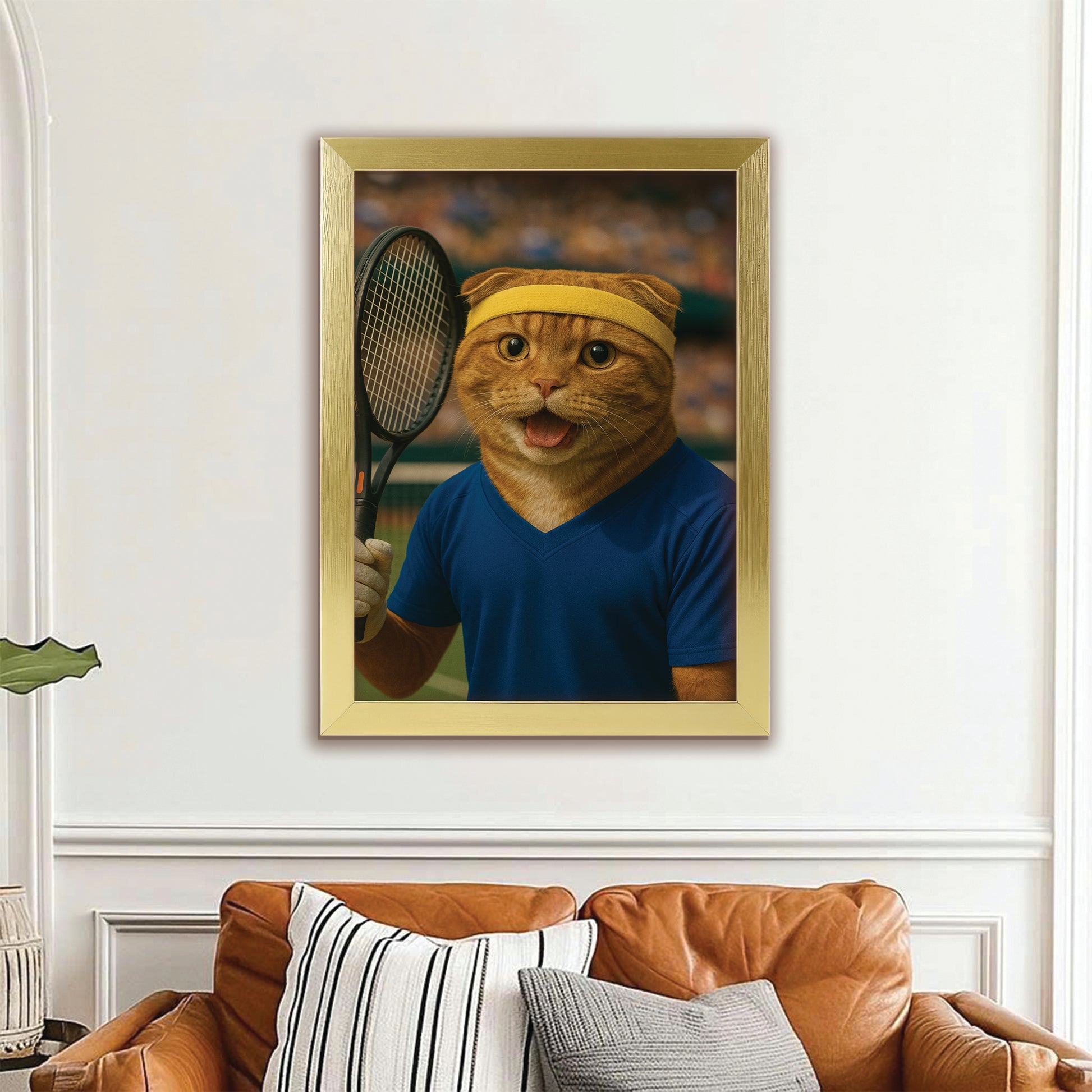 Custom Photo Tennis Player Cat Canvas Framed Wall Art Gift For Cat Lovers