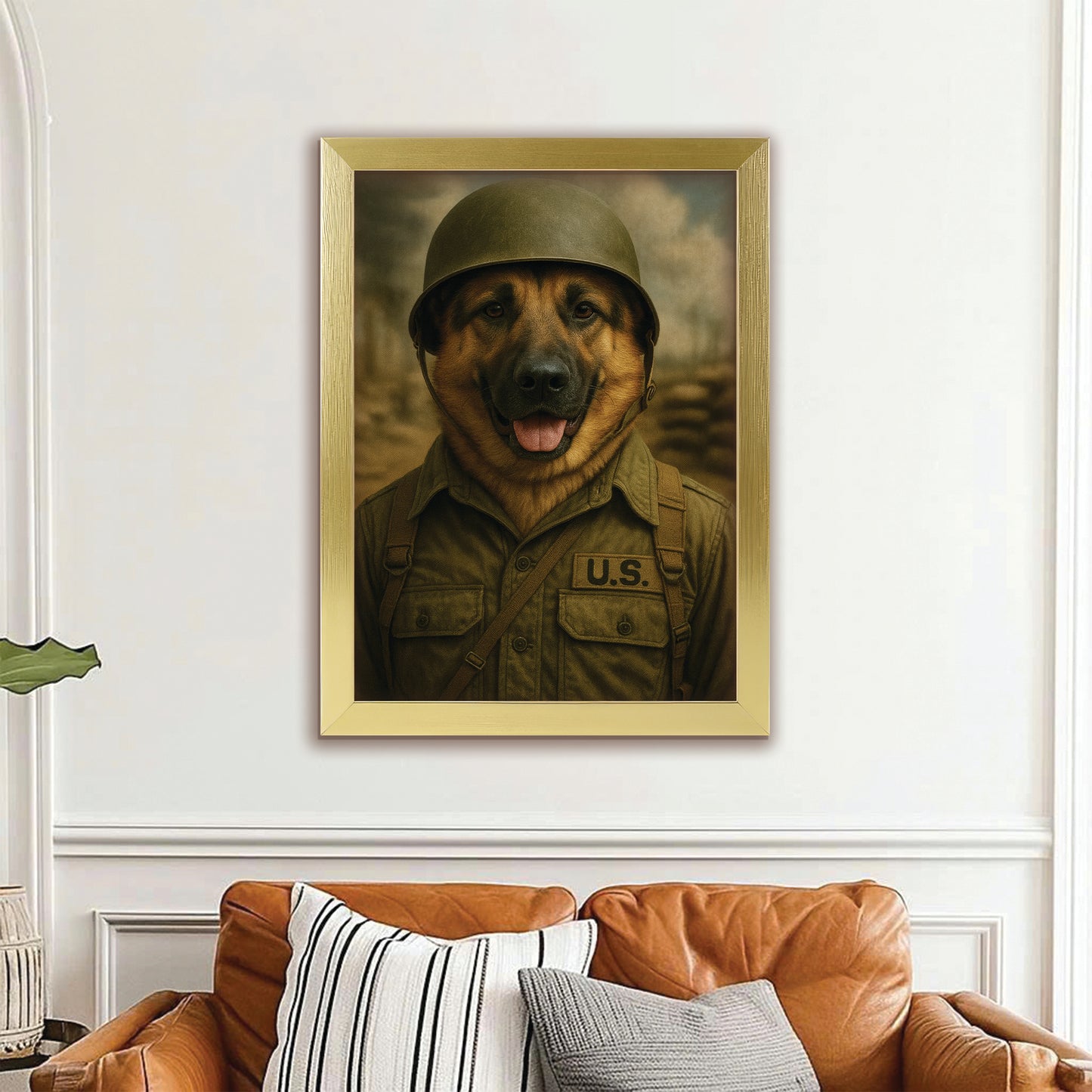 Custom Photo Military Dog Canvas Framed Wall Art Gift For Dog Lovers