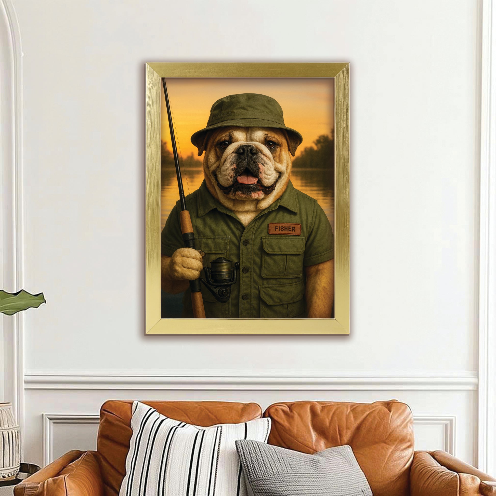 Custom Photo Fisher Dog Canvas Framed Wall Art Gift For Dog Lovers