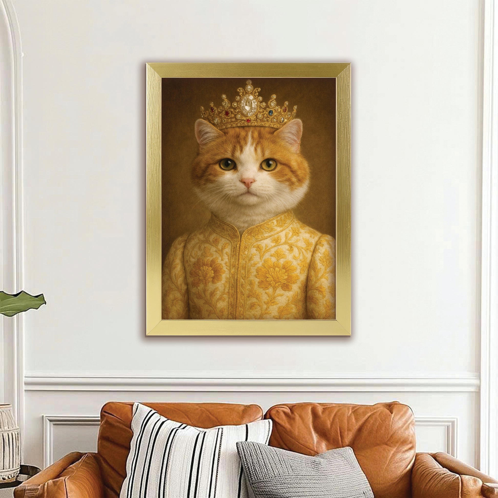 Custom Photo Cat Royal Style 09 Canvas Framed Wall Art Gift For Cat Lovers