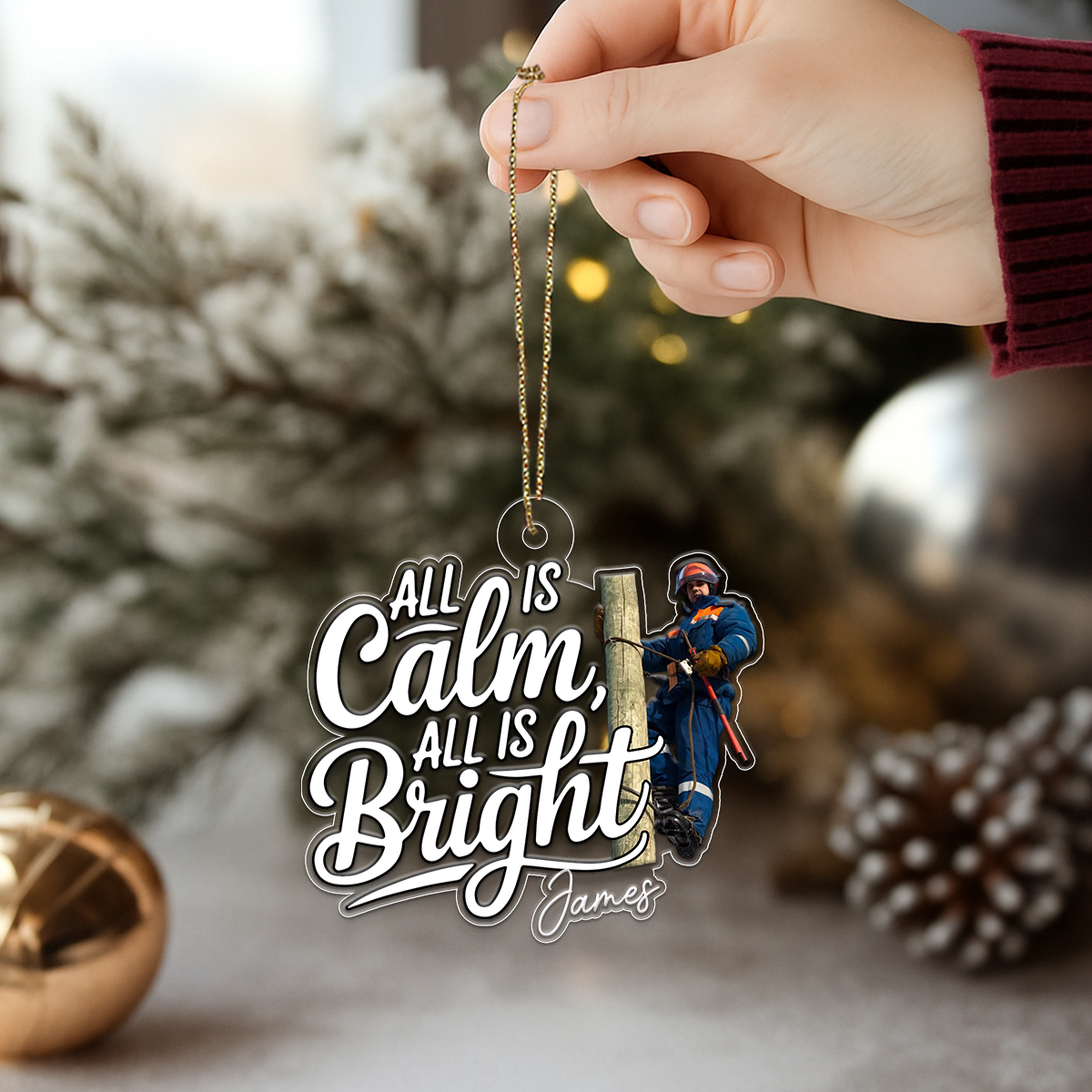 Custom Photo Electrician Gift Lineman Hero Acrylic Ornament Christmas Gift