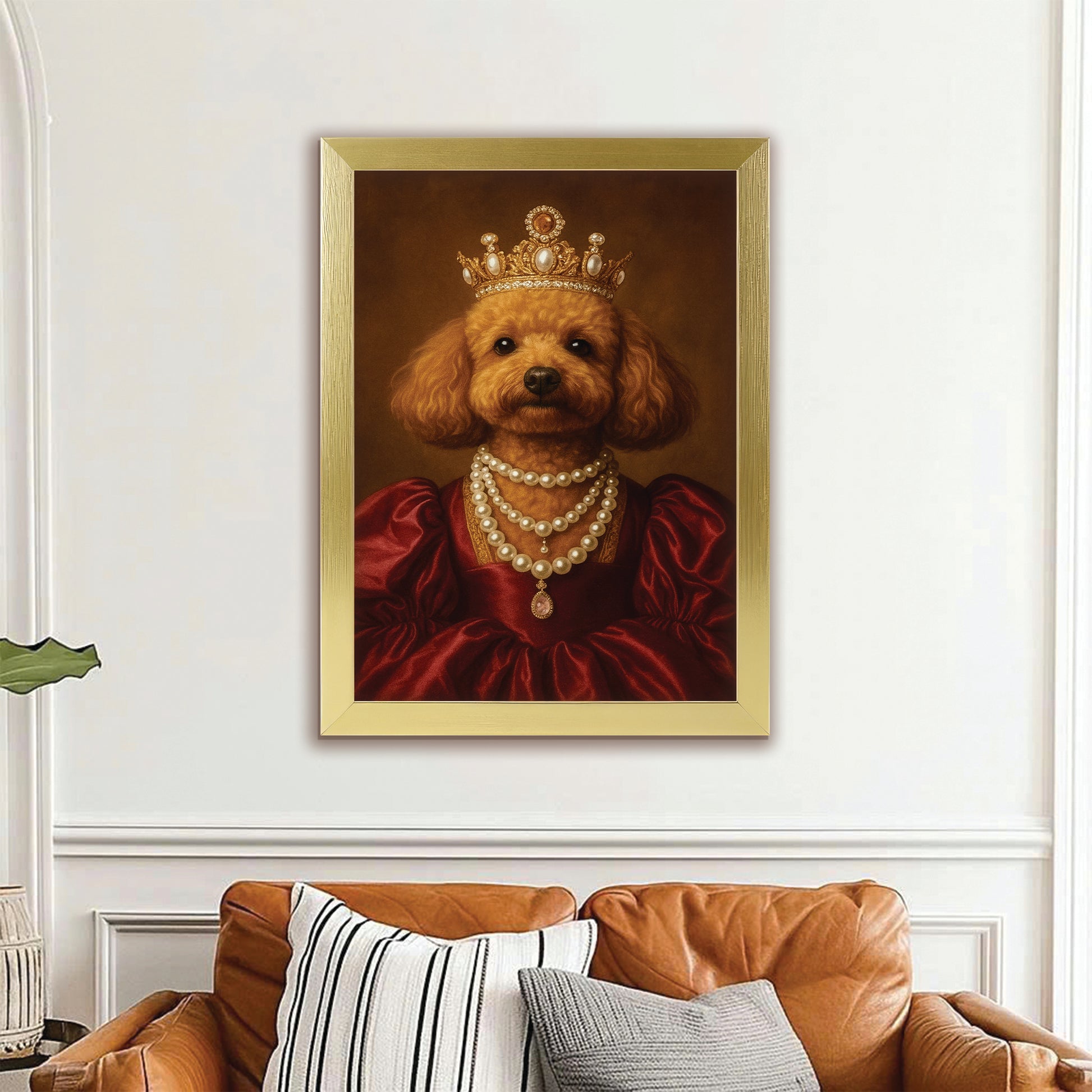 Custom Photo Queen Dog With Crown Canvas Framed Wall Art Gift For Dog Lovers