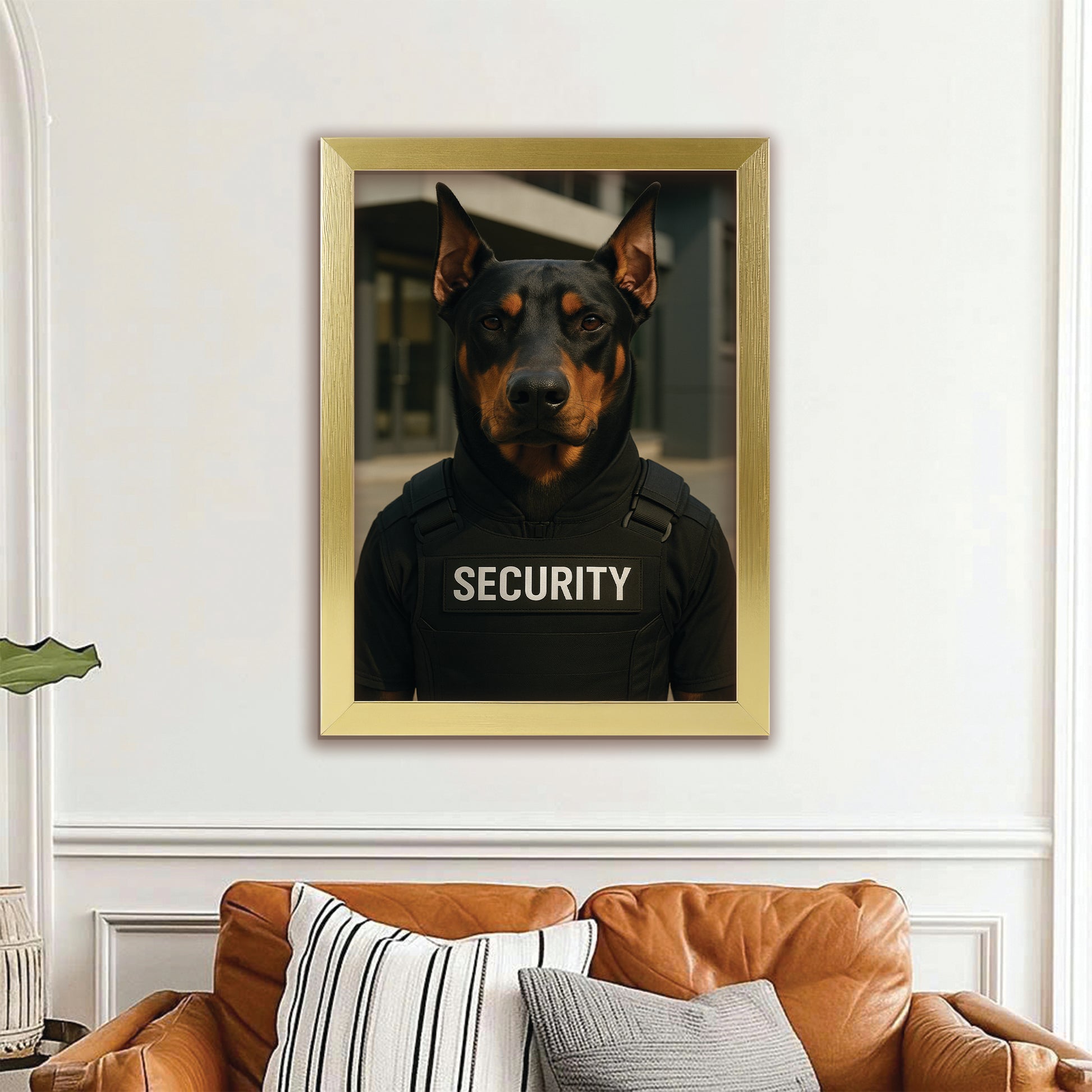 Custom Photo Security Guard Dog Canvas Framed Wall Art Gift For Dog Lovers