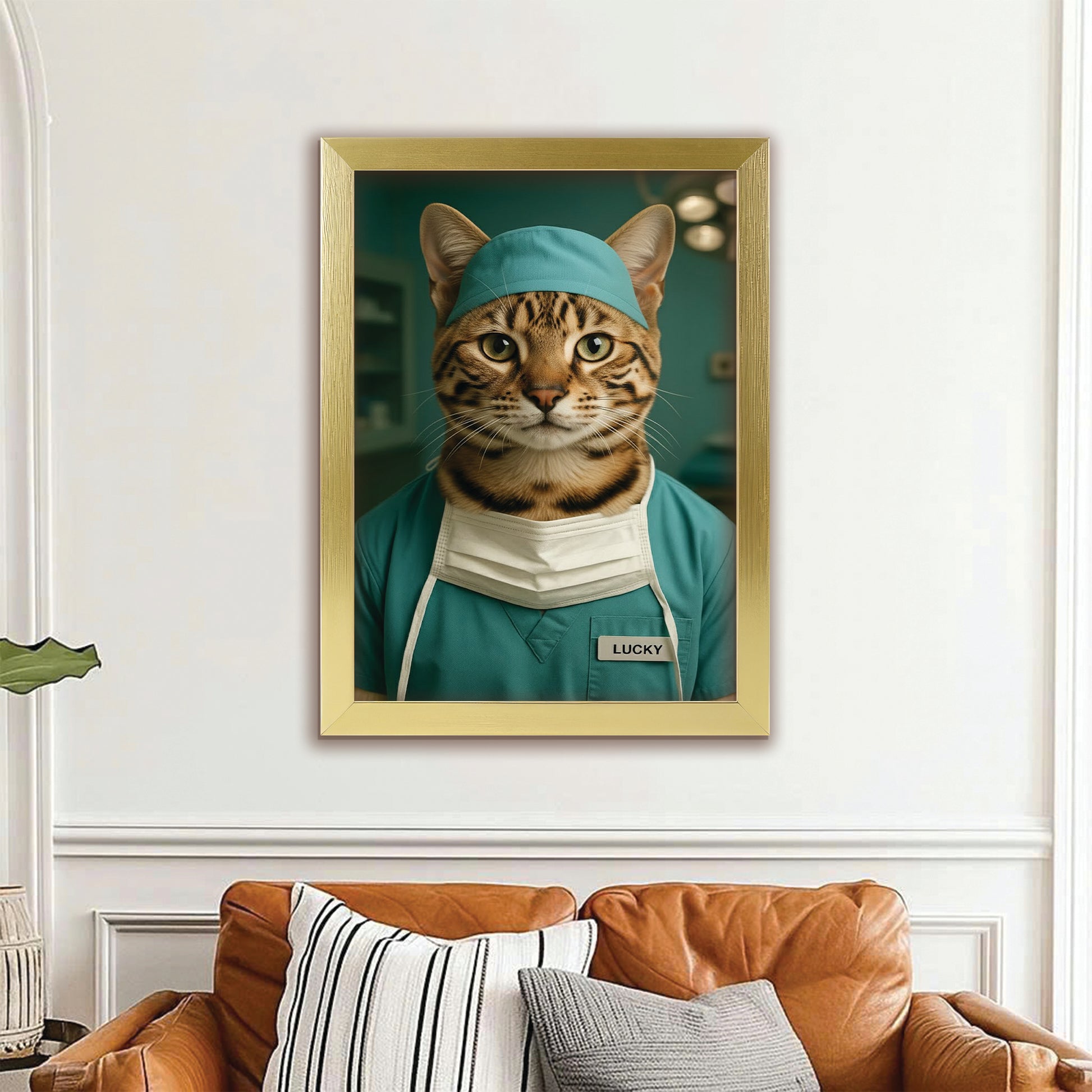 Custom Photo Surgeon Cat Canvas Framed Wall Art Gift For Cat Lovers