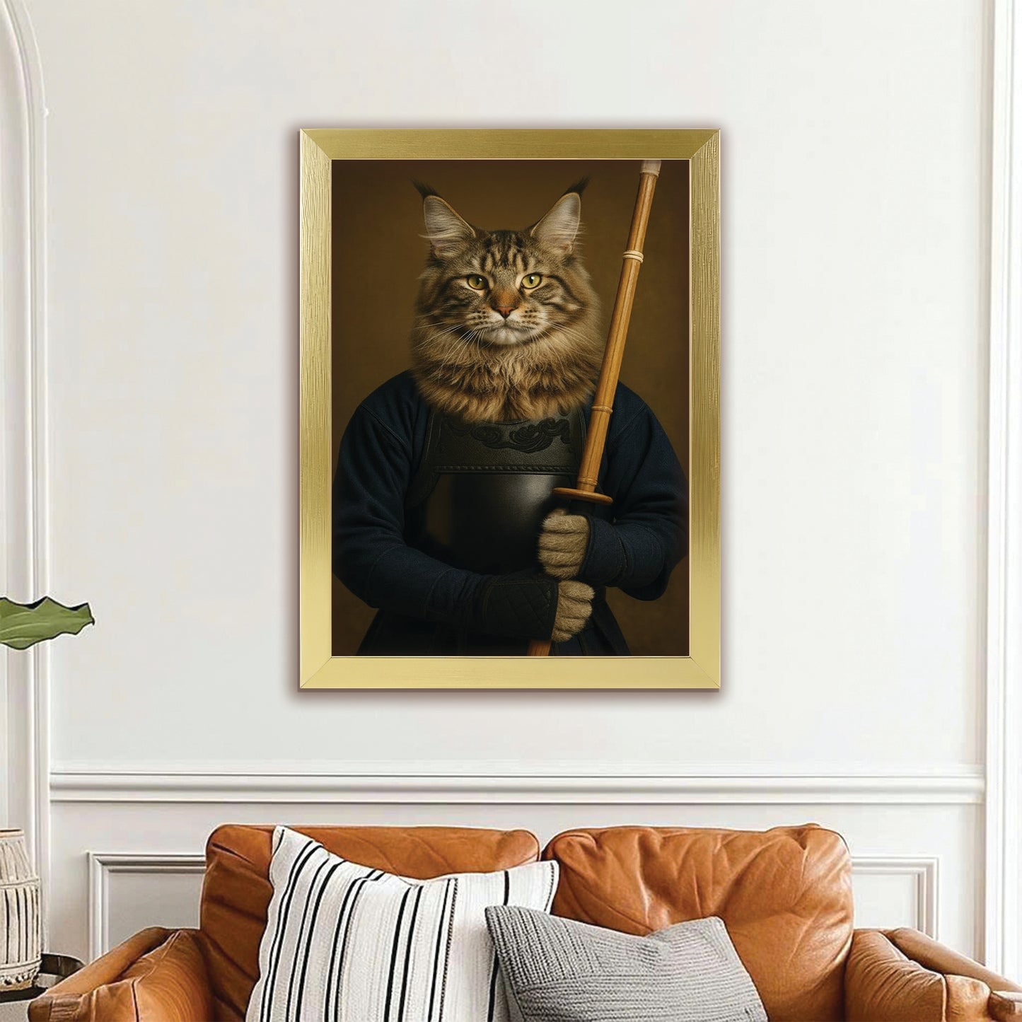 Custom Photo Kendo Cat Canvas Framed Wall Art  Gift For Cat Lovers