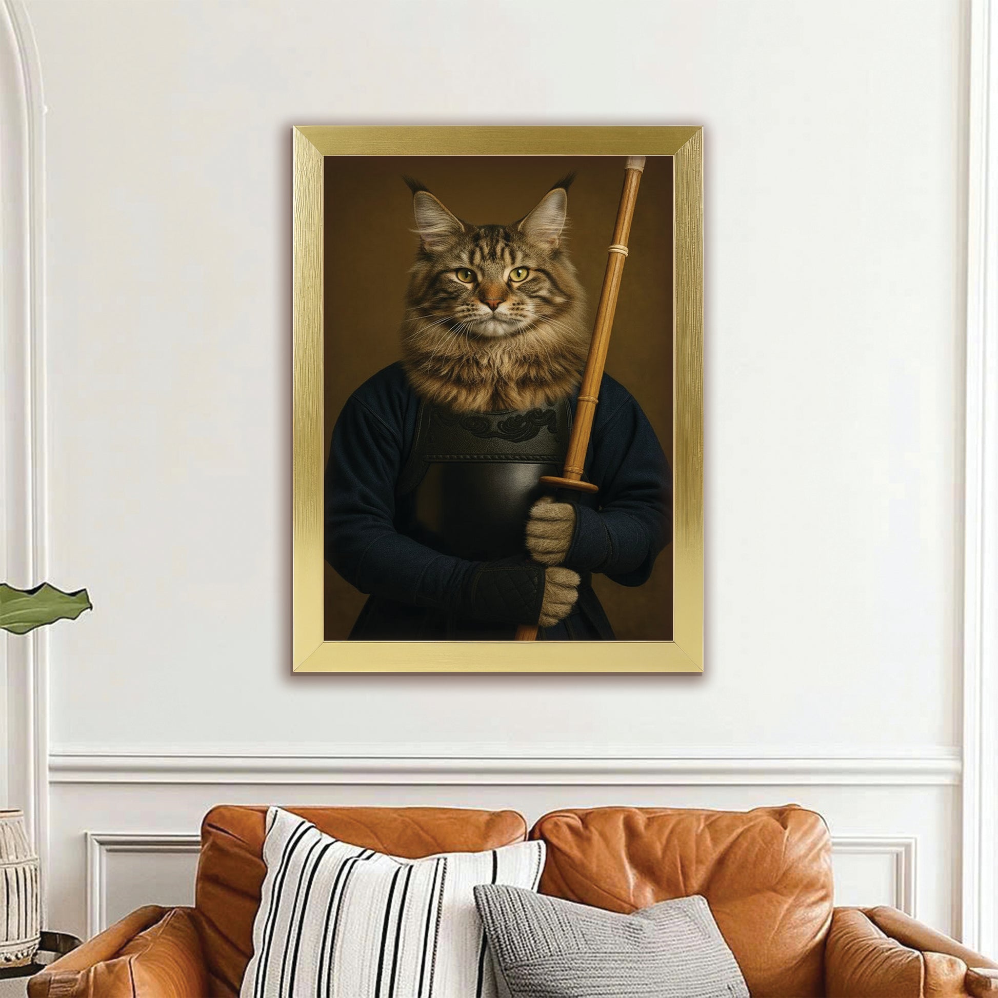Custom Photo Kendo Cat Canvas Framed Wall Art  Gift For Cat Lovers