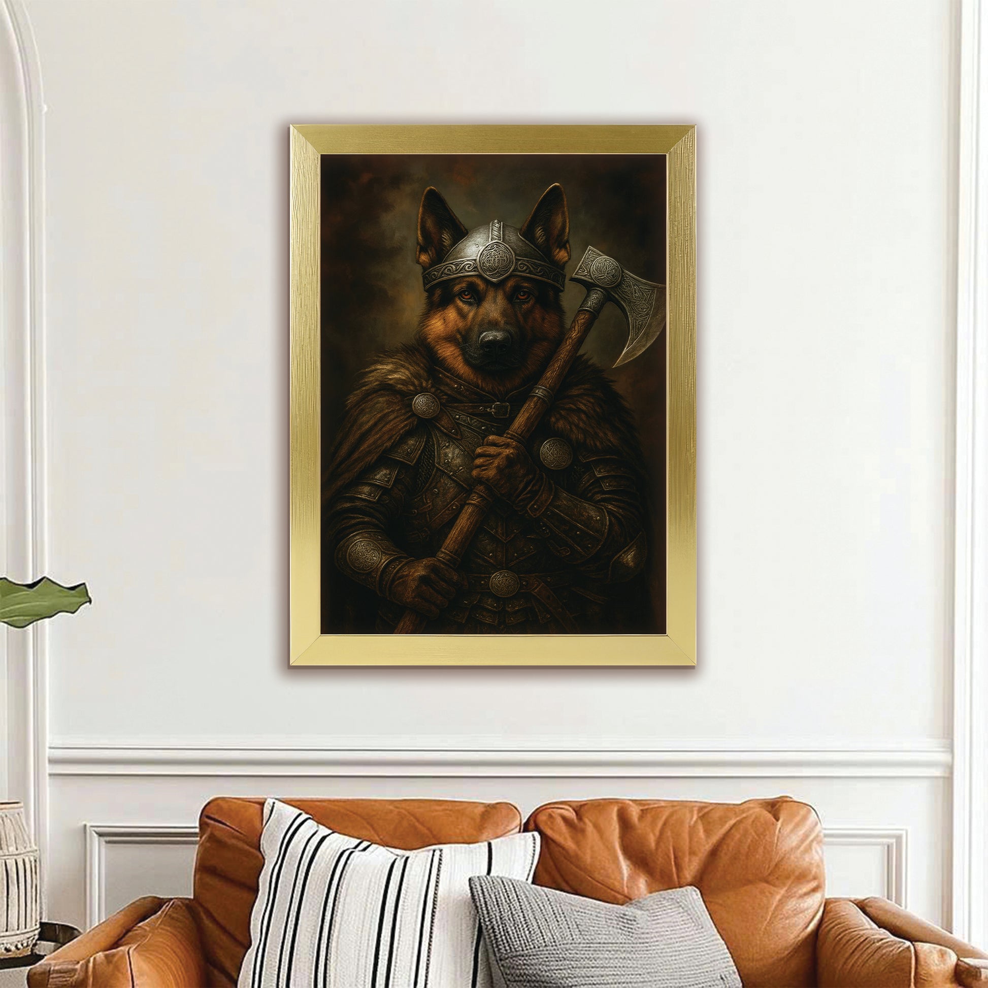 Custom Dog Photo Viking Warrior Canvas Framed Wall Art Framed Wall Art _ Gift For Dog