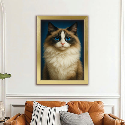 Custom Cat Deep Blue Canvas Framed Wall Art
