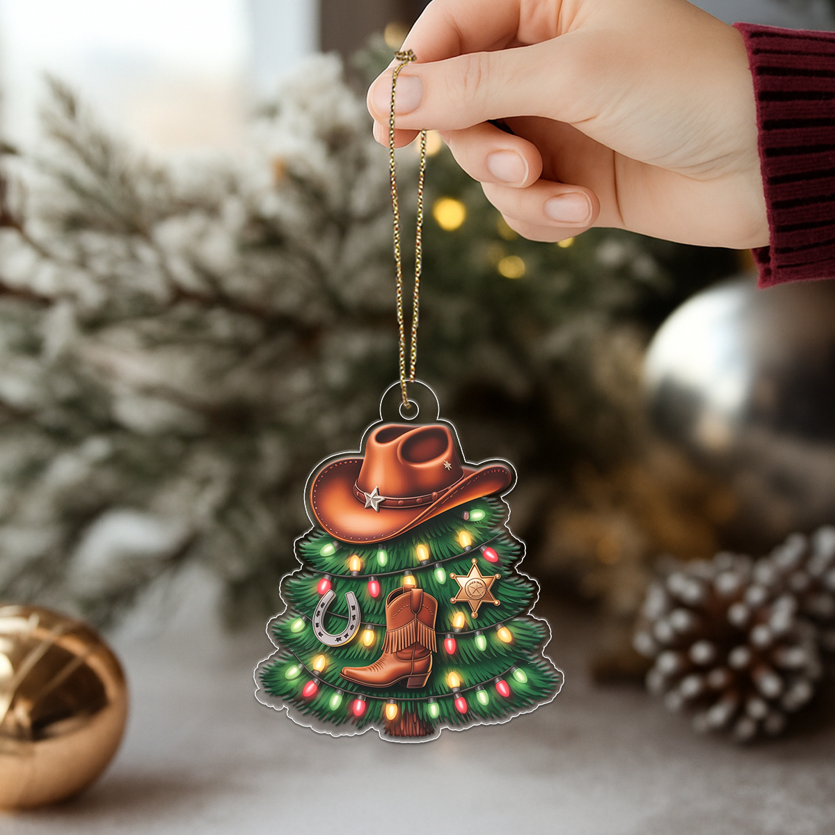 2D Acrylic Ornament Personalized Cowboy Christmas Tree Acrylic Ornament Christmas Gift