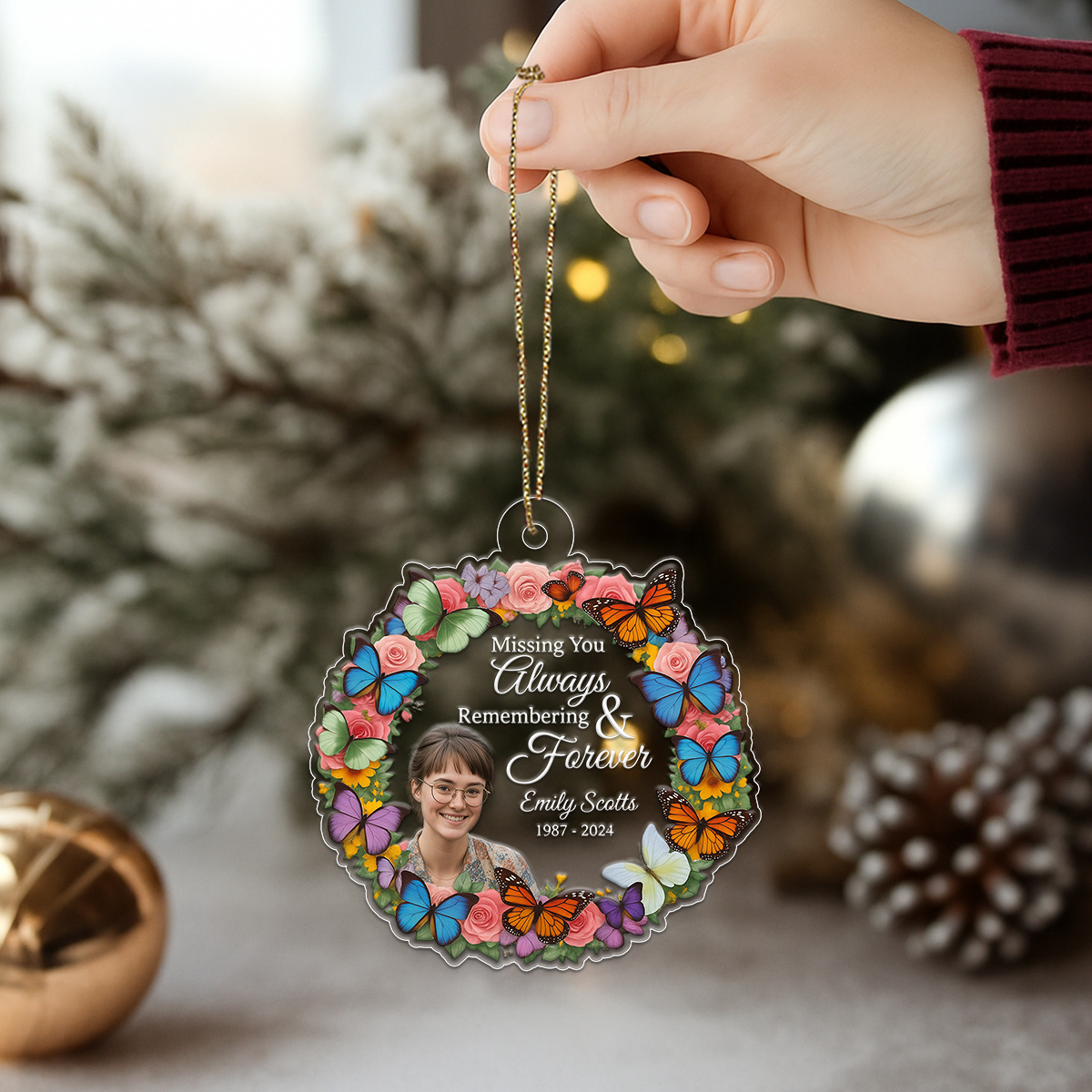 Custom Photo Missing You Always Remembering You Forever Acrylic Ornament Christmas Gift