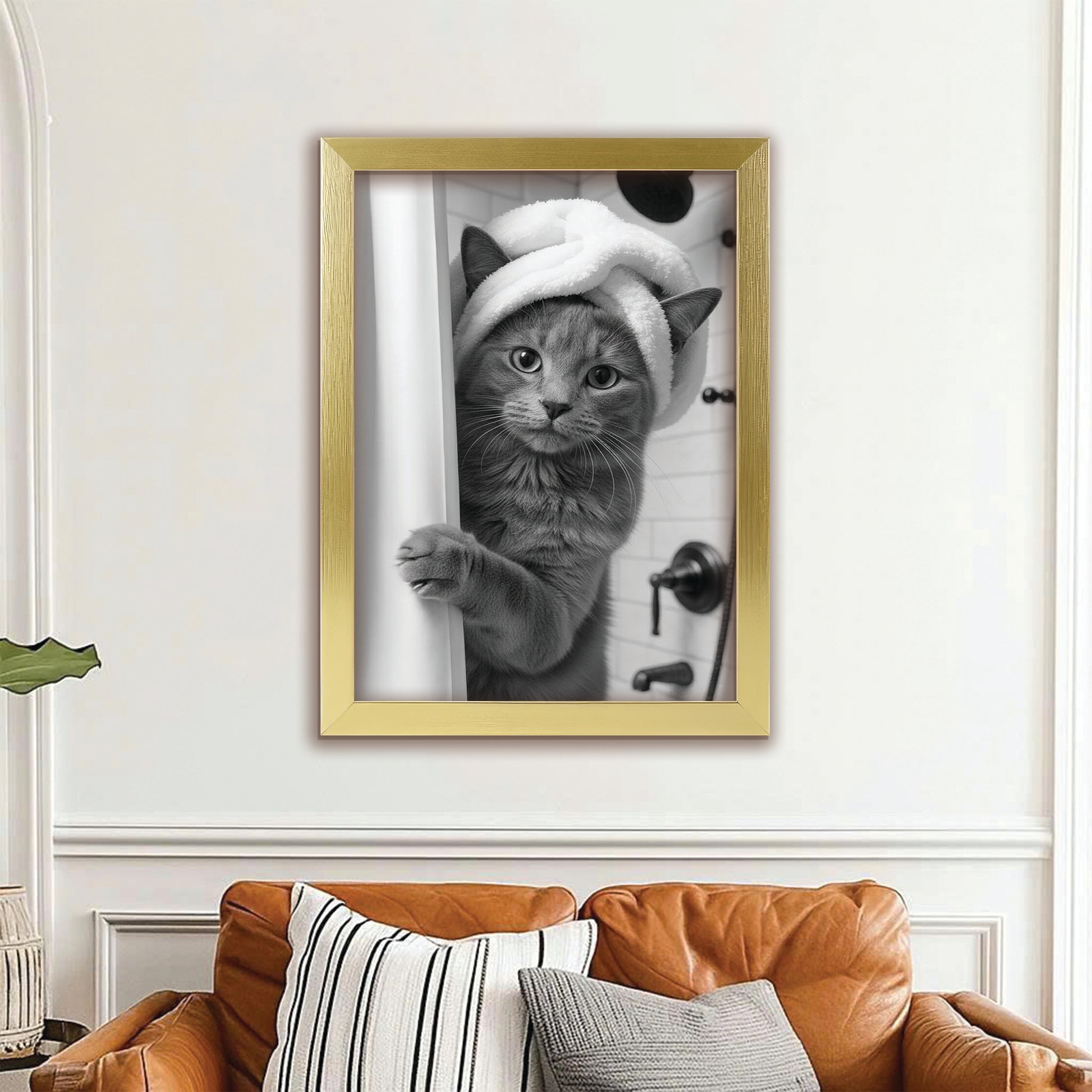 Custom Photo Cat Bathroom Canvas Framed Wall Art Gift For Cat Lovers