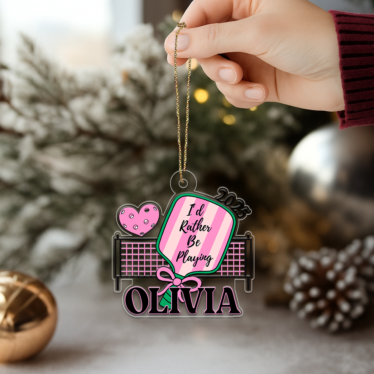 Personalized Pickleball For Girl Acrylic Ornament Christmas Gift