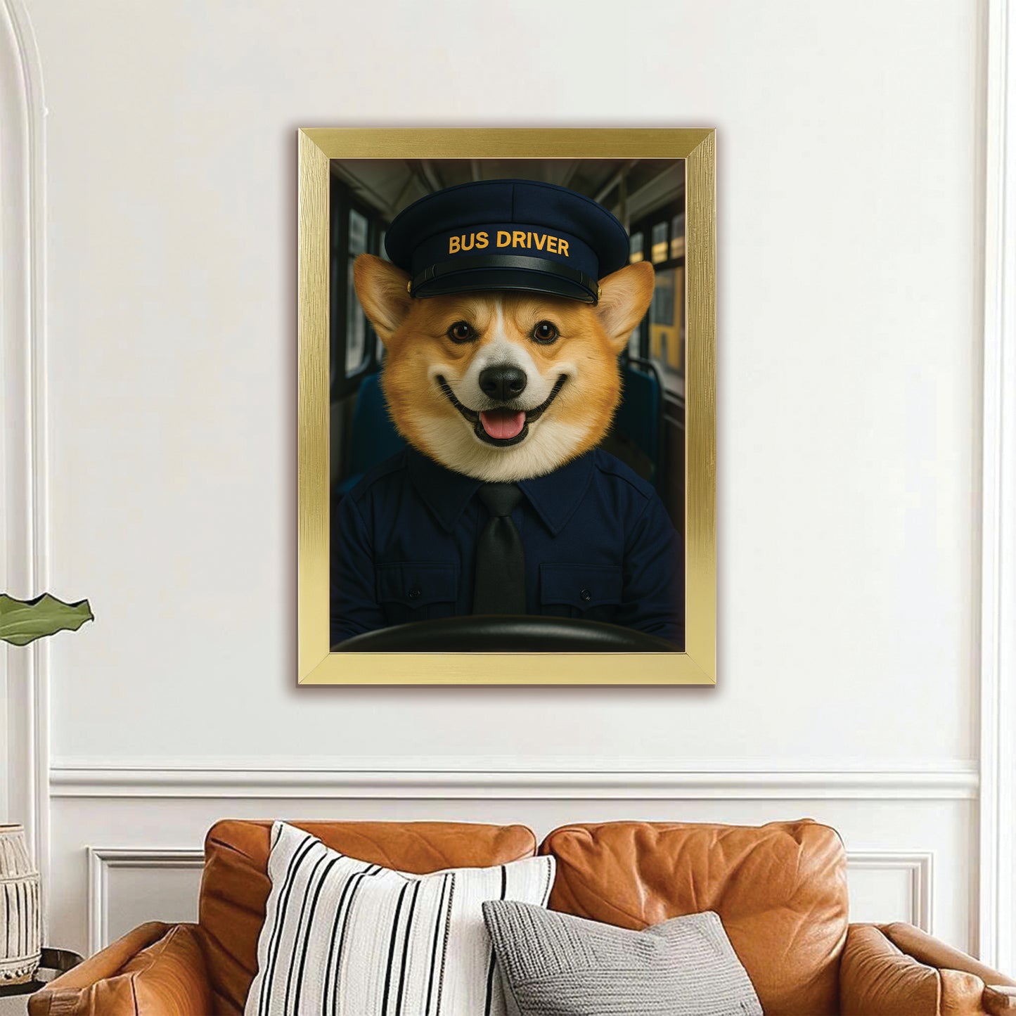 Custom Photo Bus Driver Dog Canvas Framed Wall Art Gift For Dog Lovers