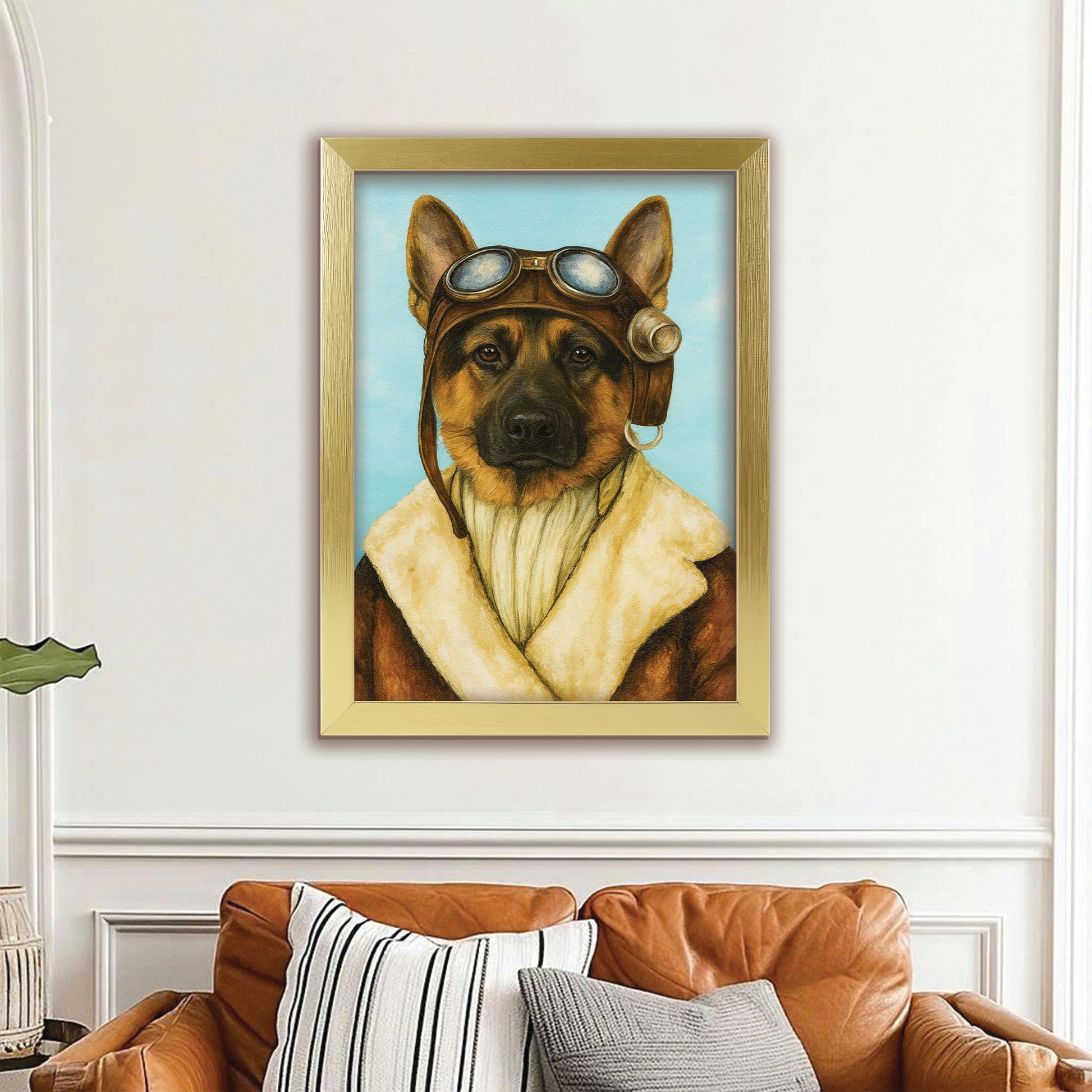 Custom Photo Portrait Pilot Canvas Framed Wall Art Gift For Dog Lovers
