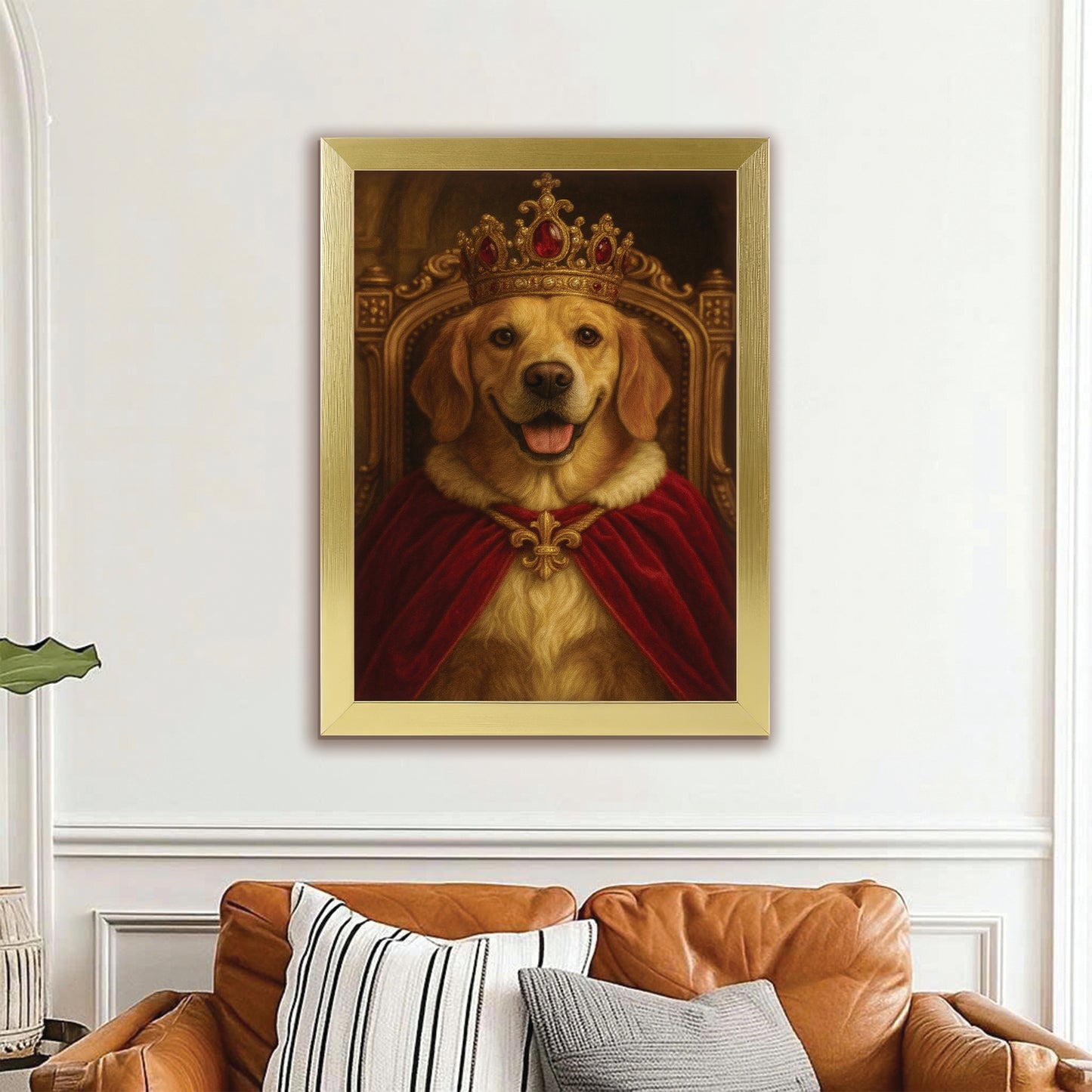 Custom Photo Royal Dog Potrait Canvas Framed Wall Art Gift For Dog Lovers