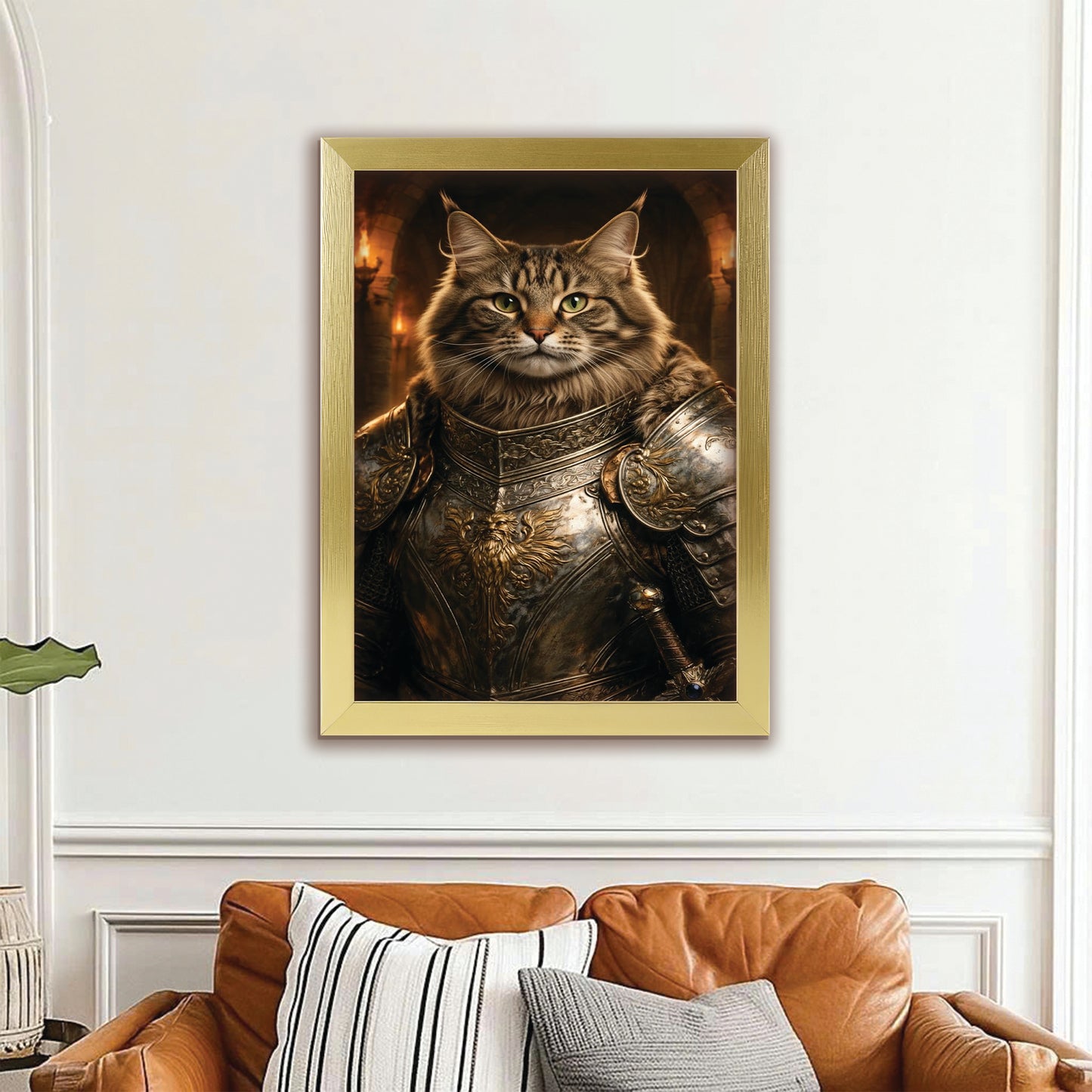 Custom Photo Knight Royal Cat Canvas Framed Wall Art Gift For Cat Lovers