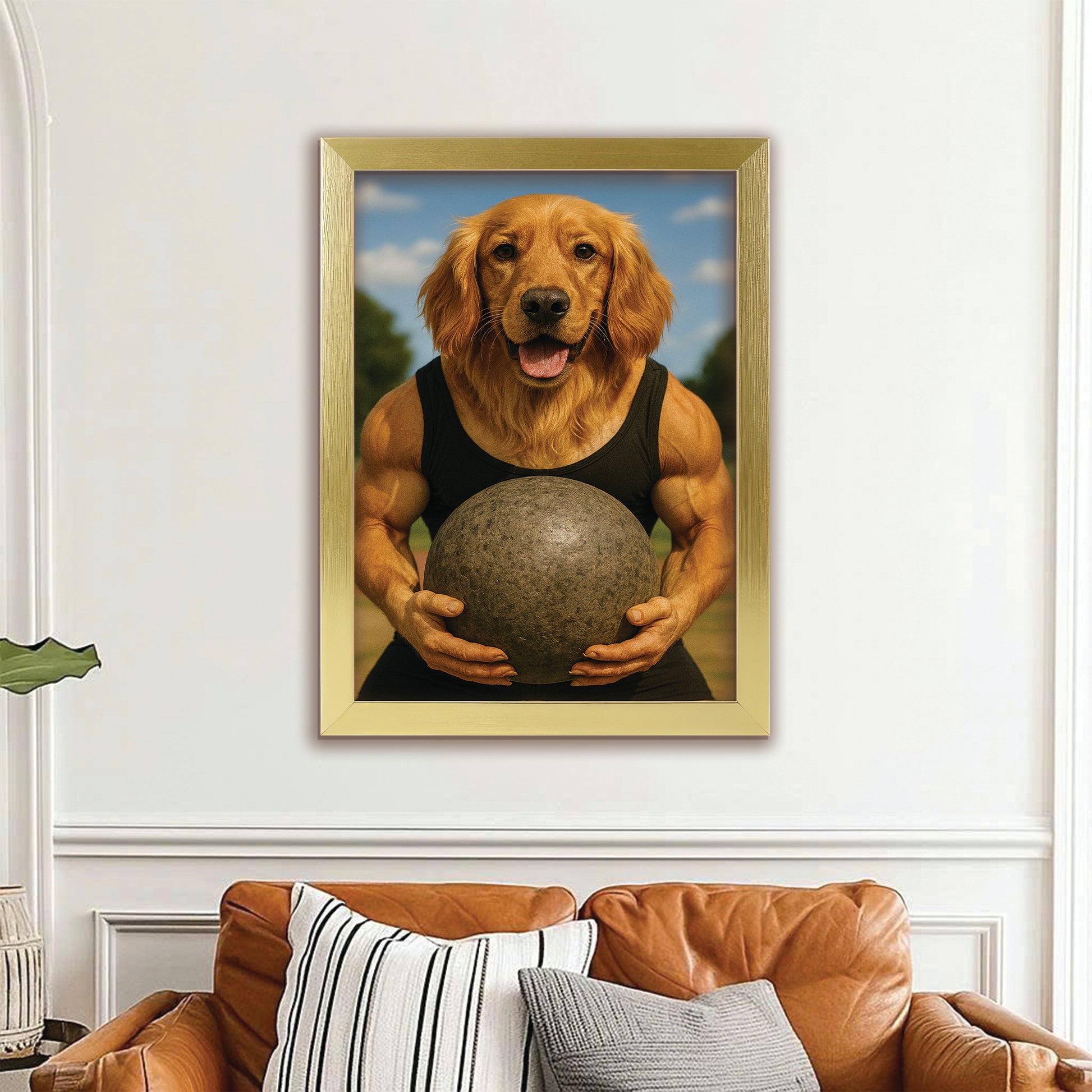 Custom Photo Strongman Dog Canvas Framed Wall Art Gift For Dog Lovers