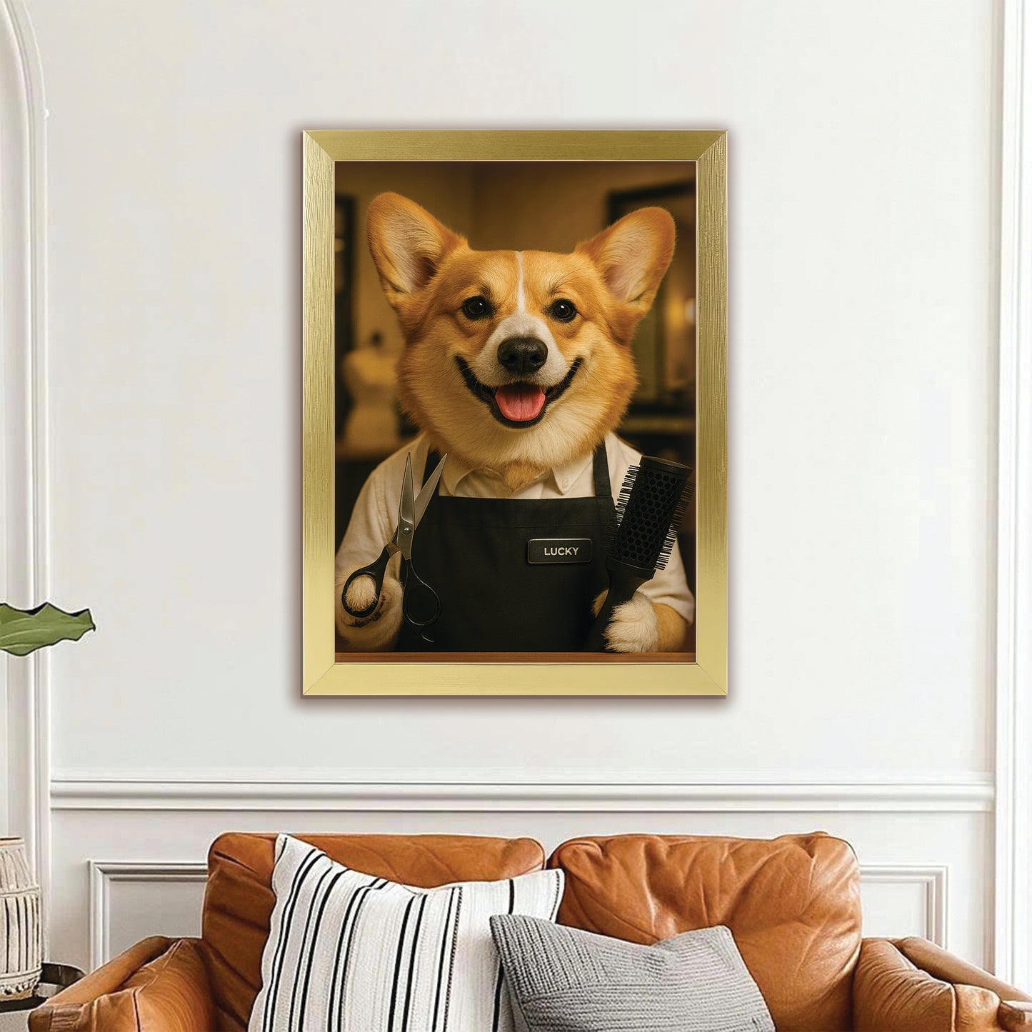 Custom Photo Hair Stylist Dog Canvas Framed Wall Art Gift For Dog Lovers